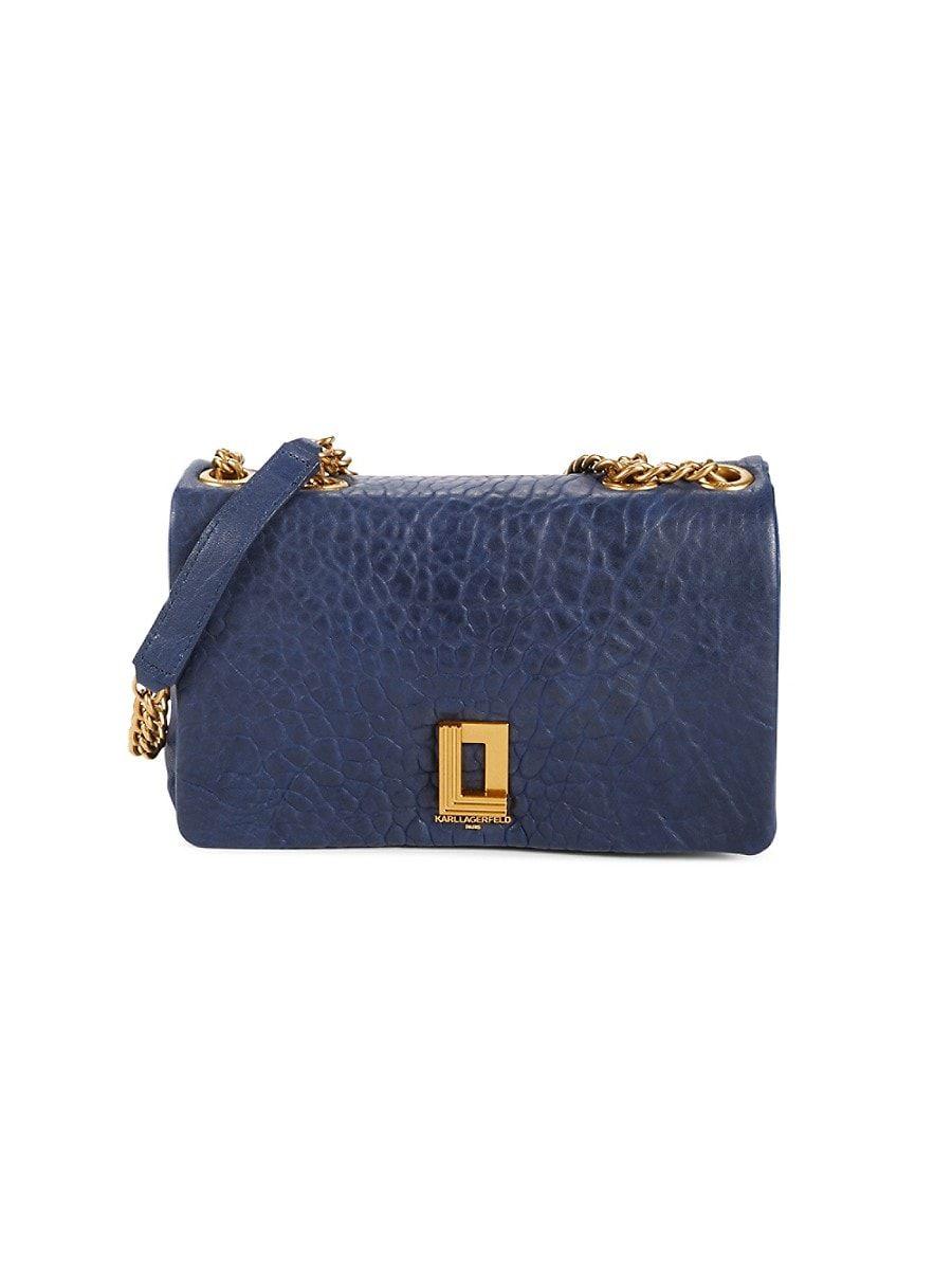 Karl Lagerfeld Lafayette Embossed Leather Chain Shoulder Bag in Blue | Lyst