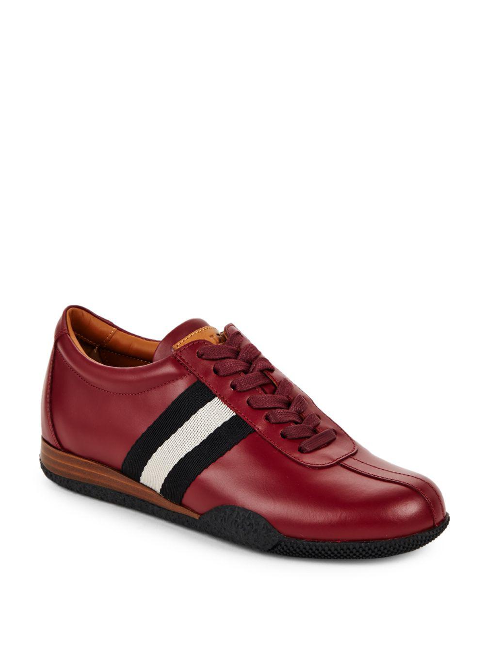 Bally Leather Round Toe Striped Sneakers in Red for Men - Lyst