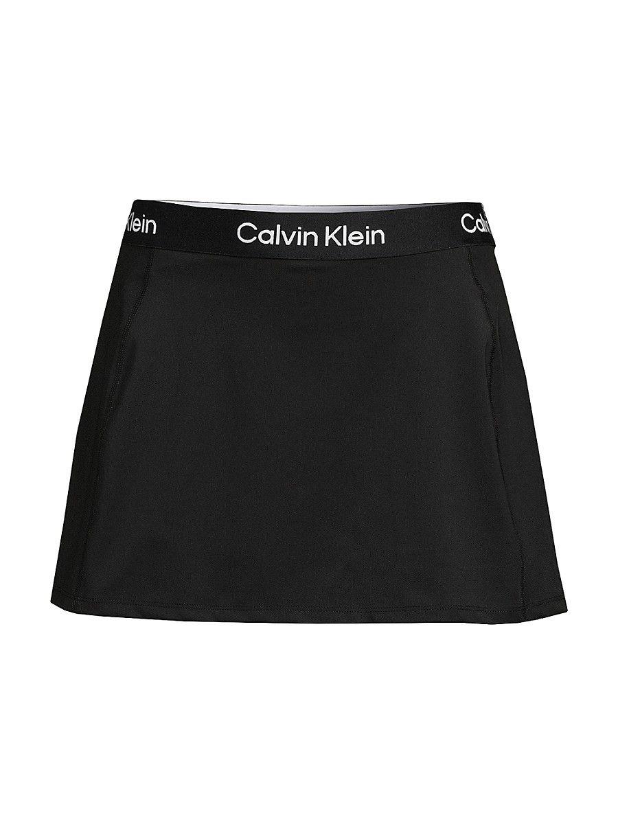Calvin Klein Logo Waistband A Line Mini Skirt in Black
