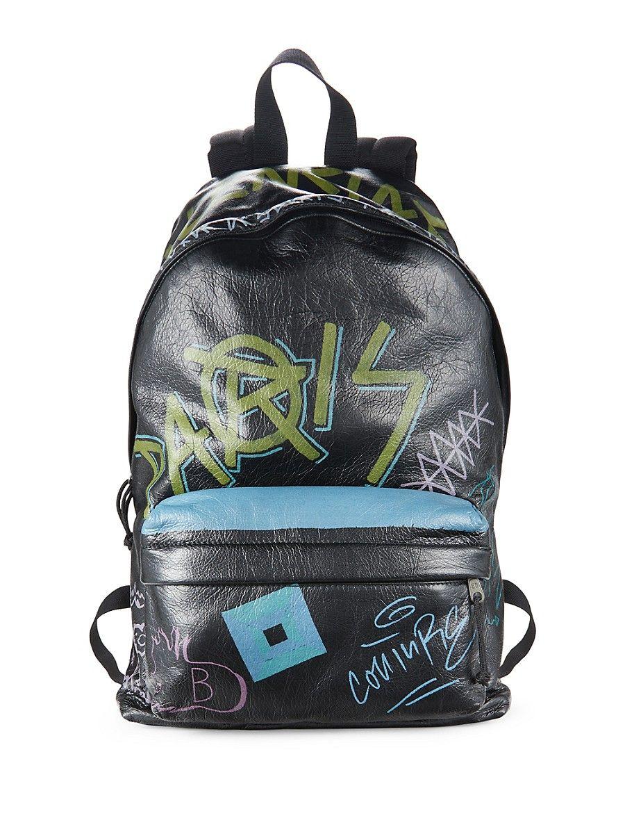Balenciaga Graffiti Leather Backpack in Gray | Lyst