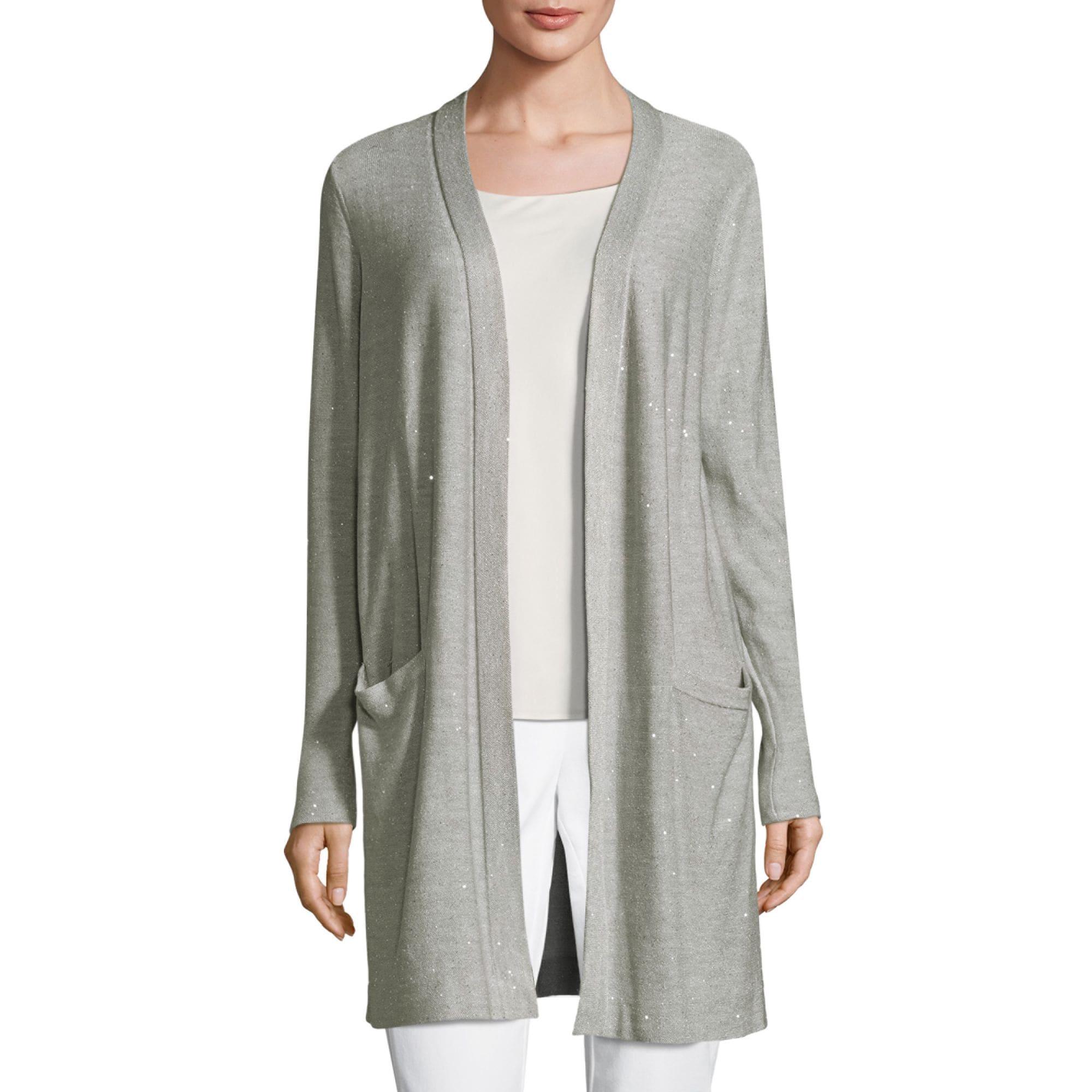 Lafayette 148 New York Silk Long Sequin Cardigan in Gray - Lyst