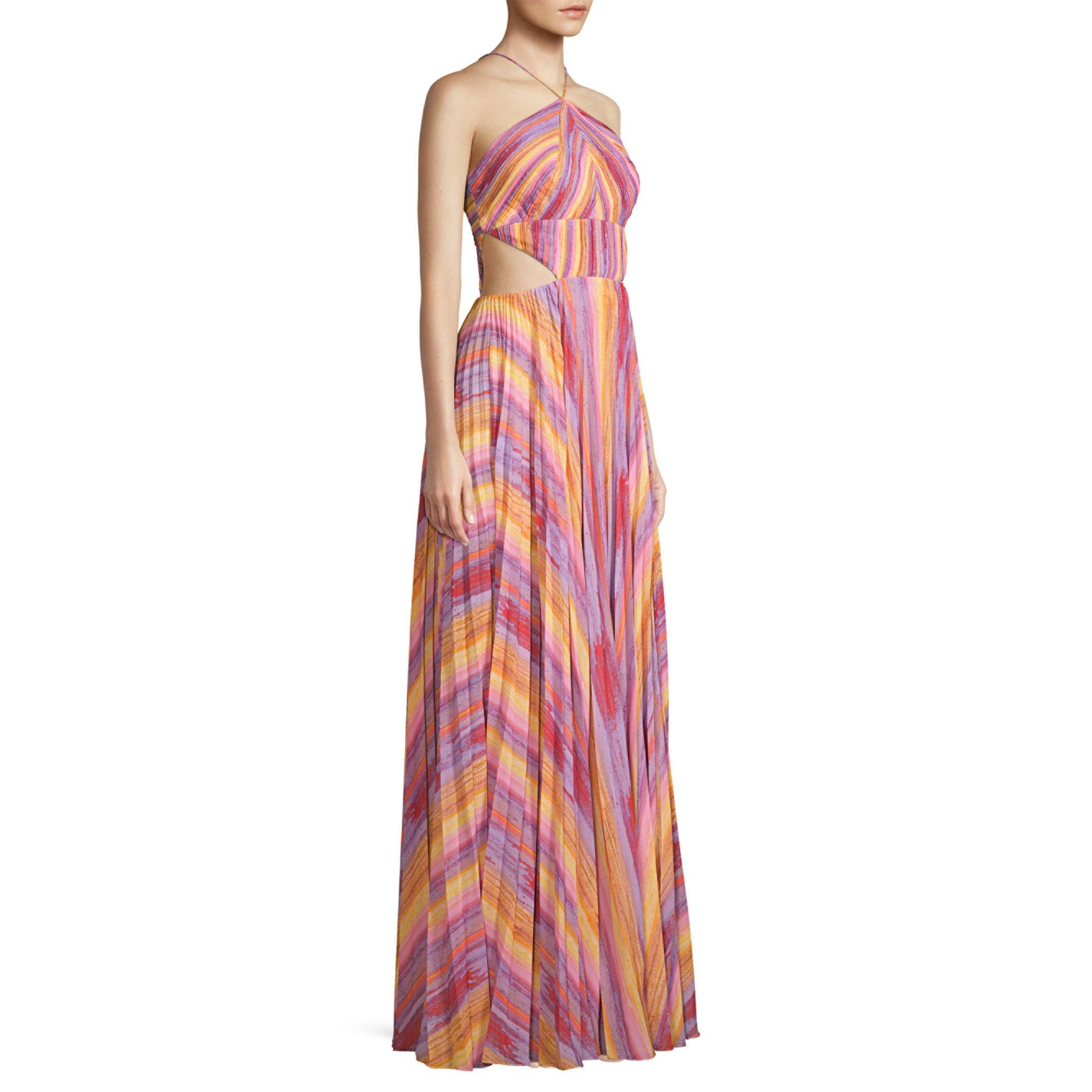 AMUR Janet Rainbow Stripe Pleated Gown in Pink Lyst