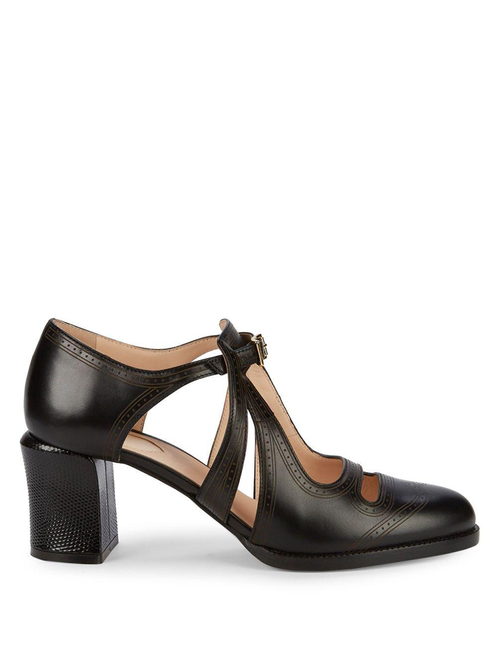 Fendi Chameleon Leather Mary Jane Pumps in Black | Lyst