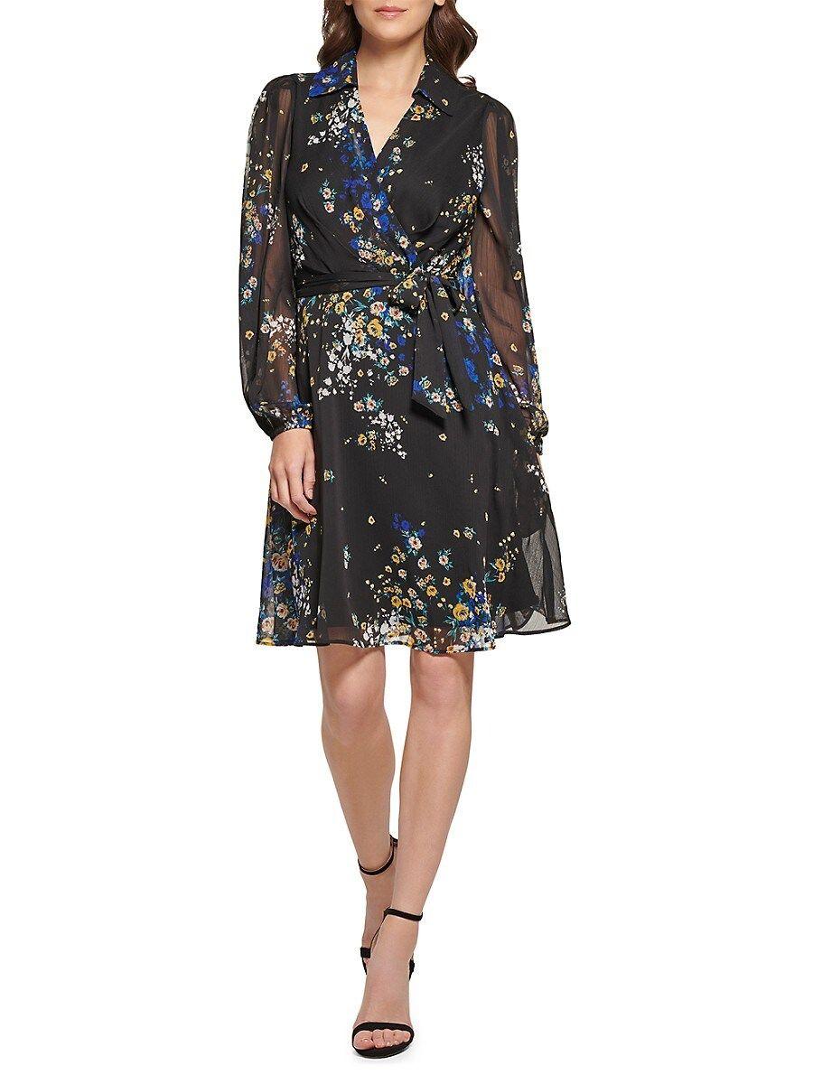 DKNY Floral Wrap Dress in Black Lyst