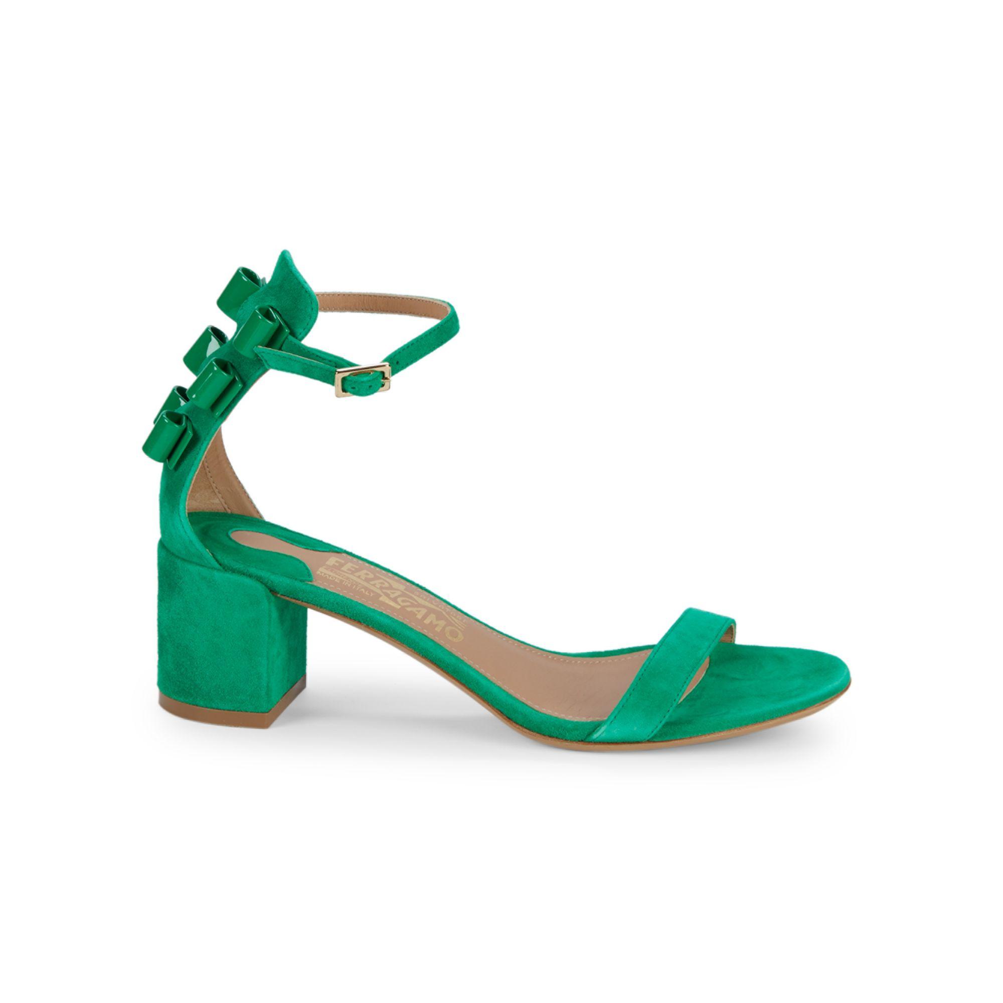 emerald green block heel shoes