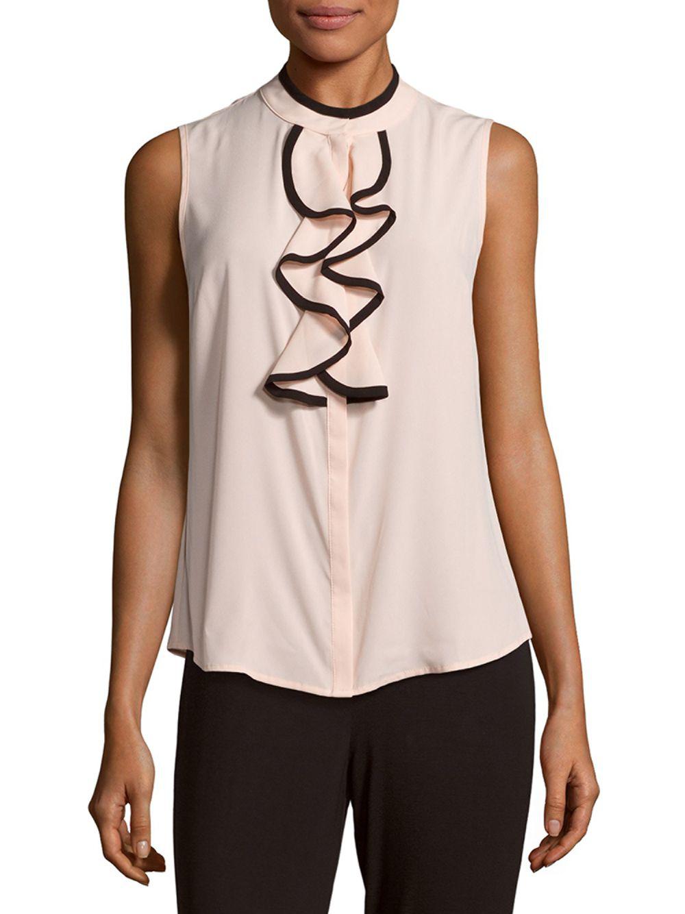 ruffle front sleeveless top