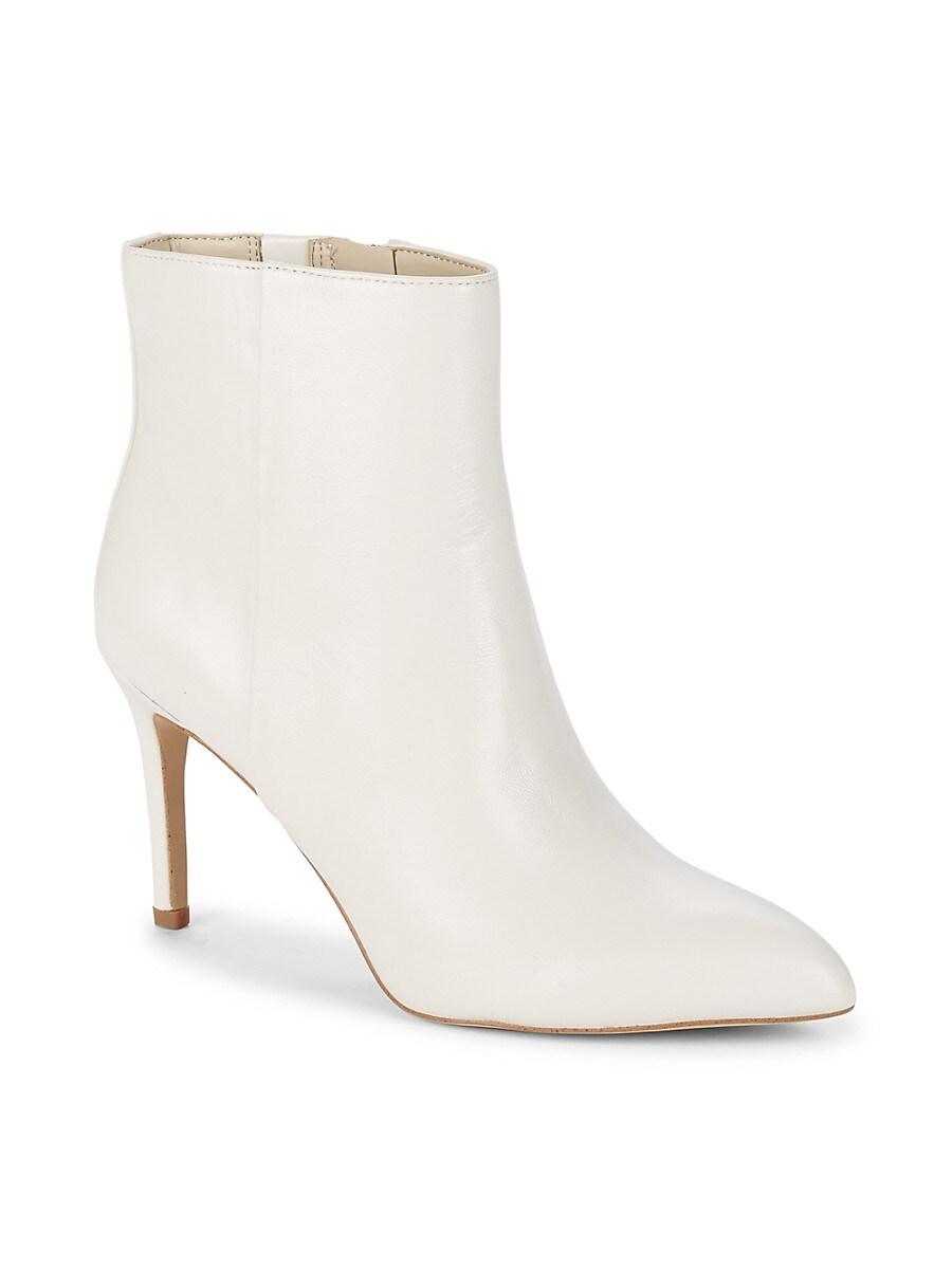 white high heeled booties