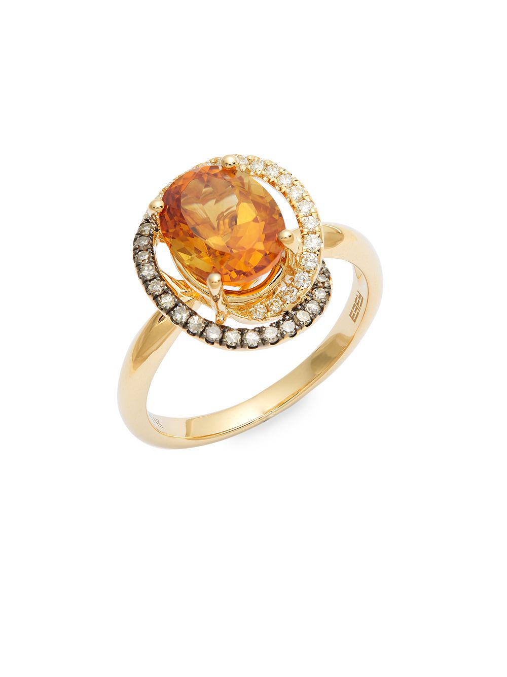 Effy 14k Gold Citrine Diamond Swirl Ring In Metallic Lyst
