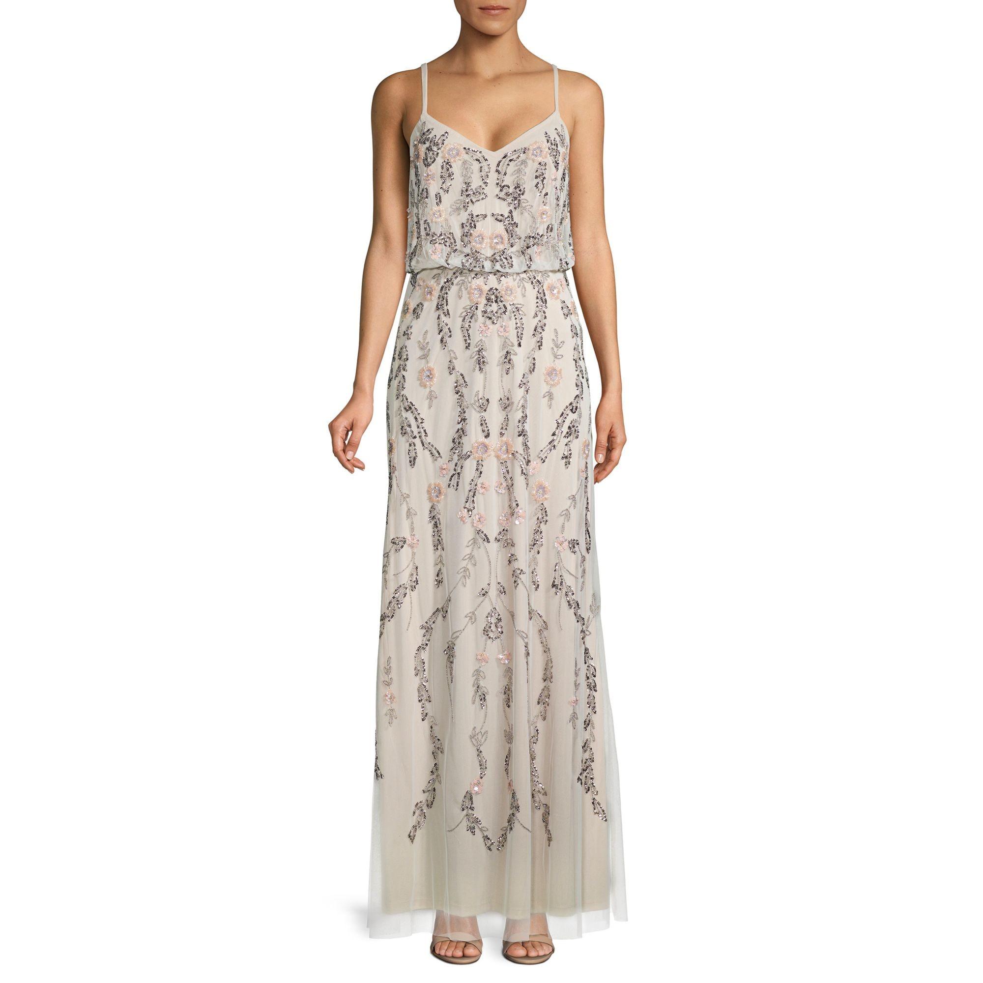 adrianna papell floral beaded gown
