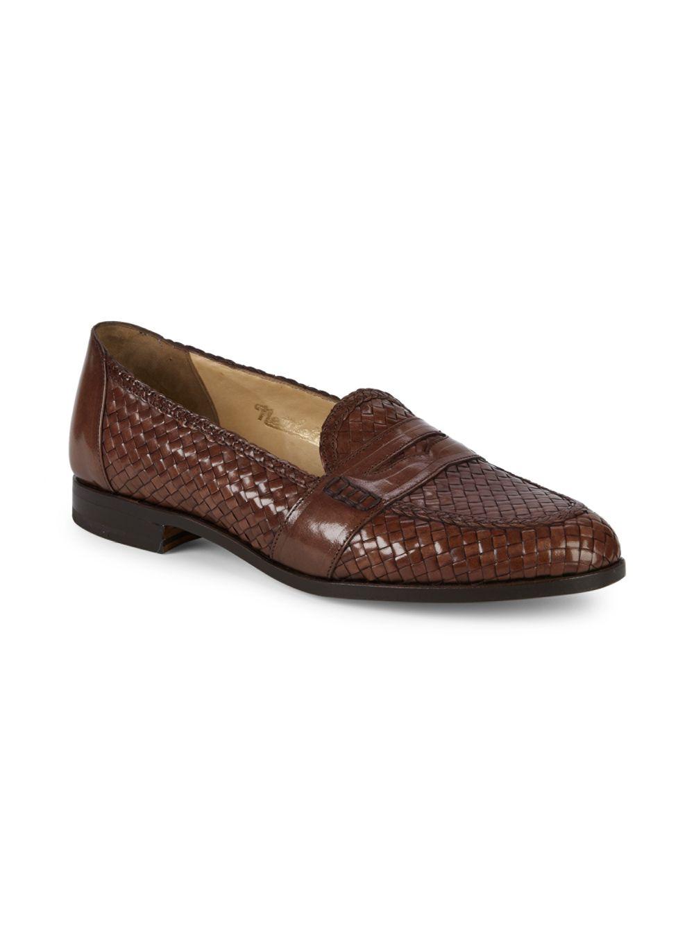 Nettleton Basket Weave Leather Penny Loafers in Chestnut (Brown) for