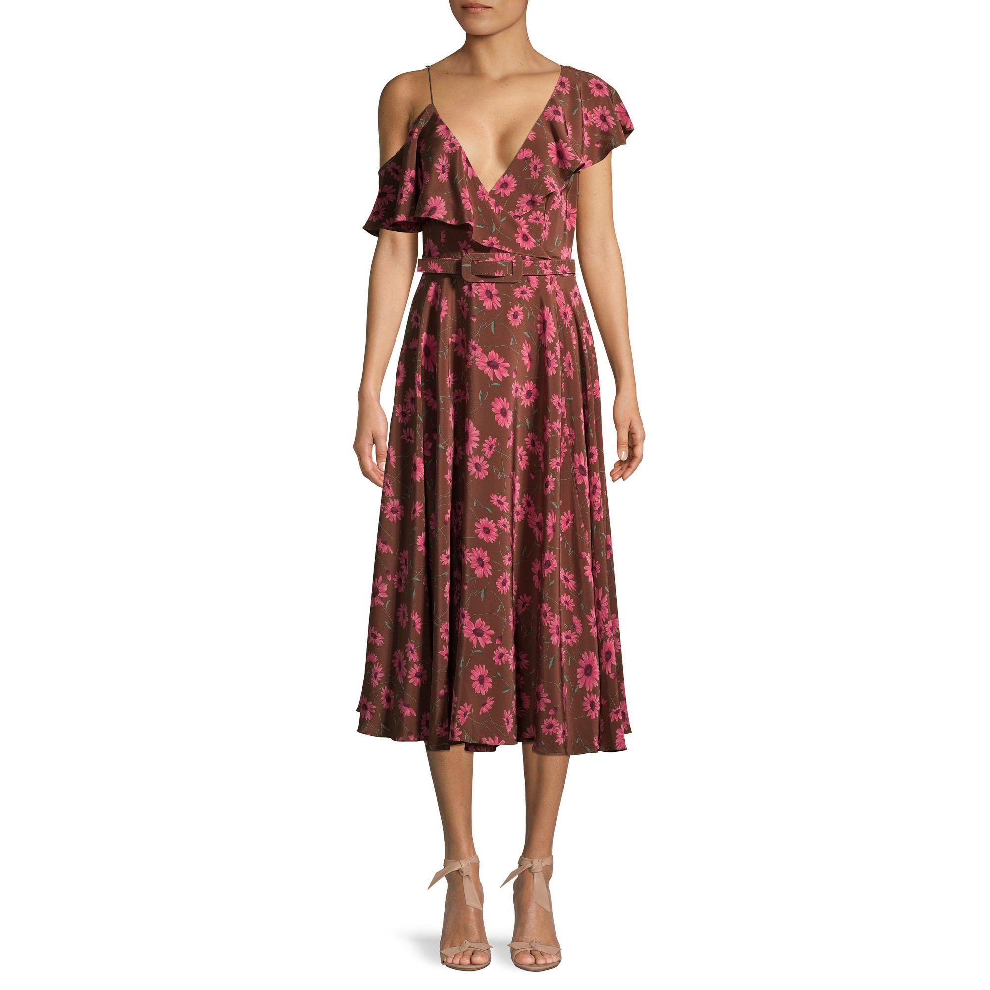 Michael Kors Floral Asymmetric Ruffle Silk Dress in Red - Lyst