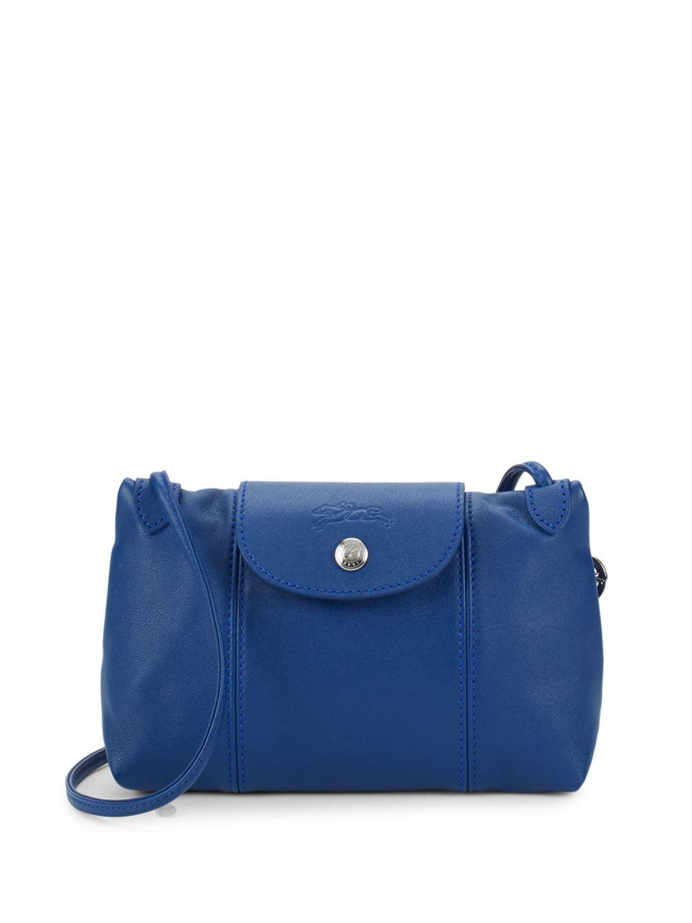 Longchamp, Bags, Le Pliage Cuir Medium Shoulder Bag Blue Leather