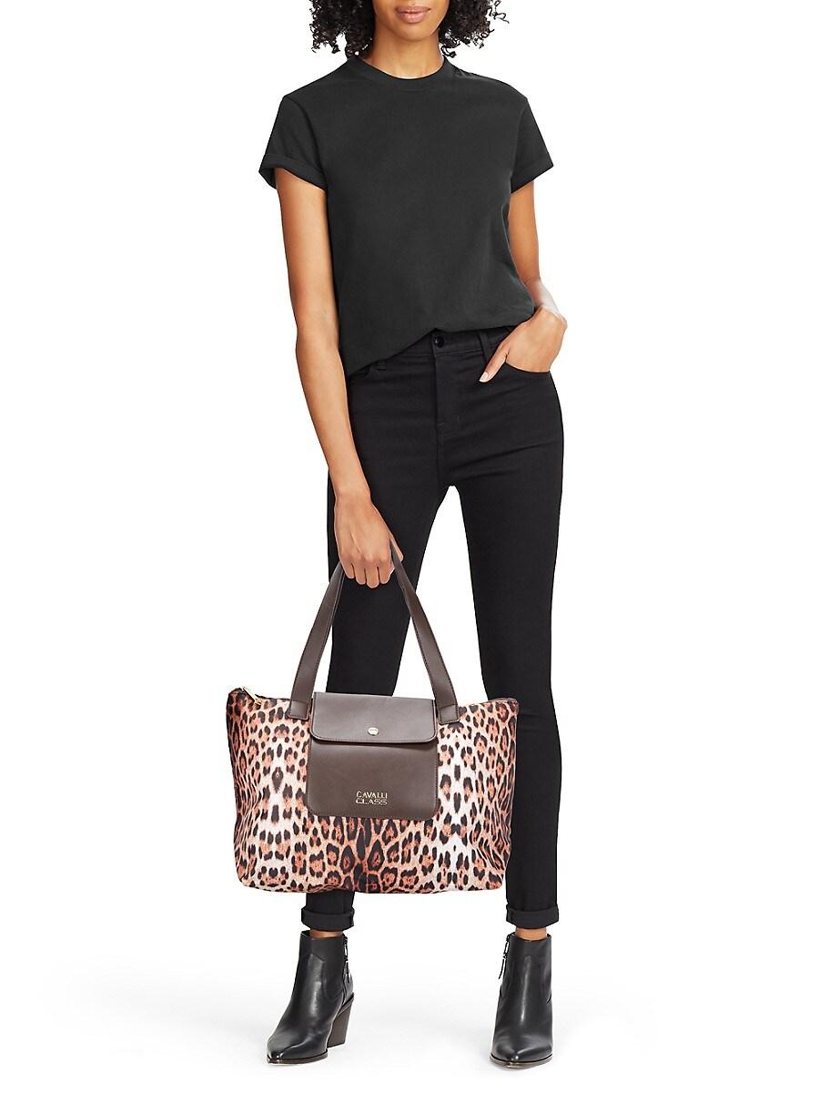Cavalli Class★by Roberto Cavalli Large Leopard Print Tote Cavalli Class by Roberto Cavalli Large Print Tote in Brown