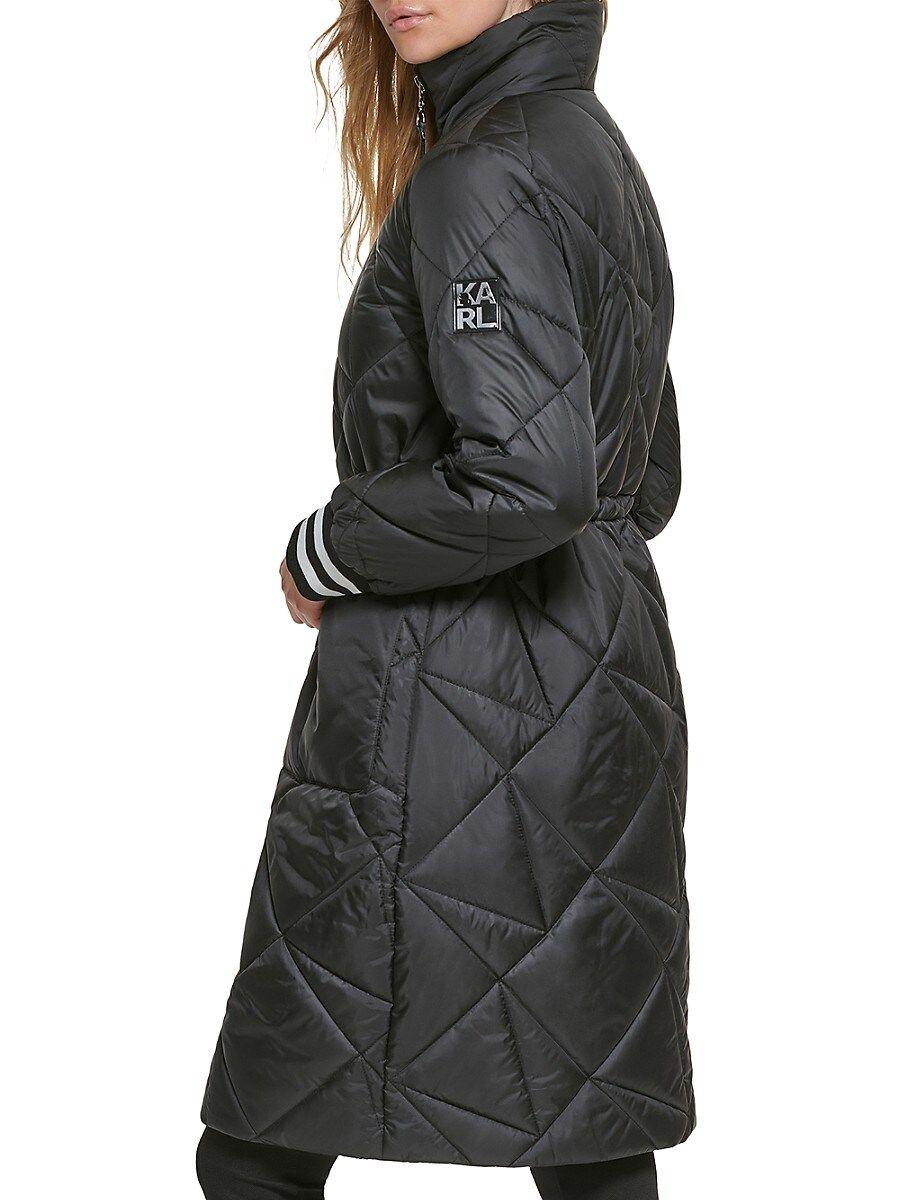 Karl Lagerfeld Striped Cuff Quilted Puffer Jacket in Gray | Lyst