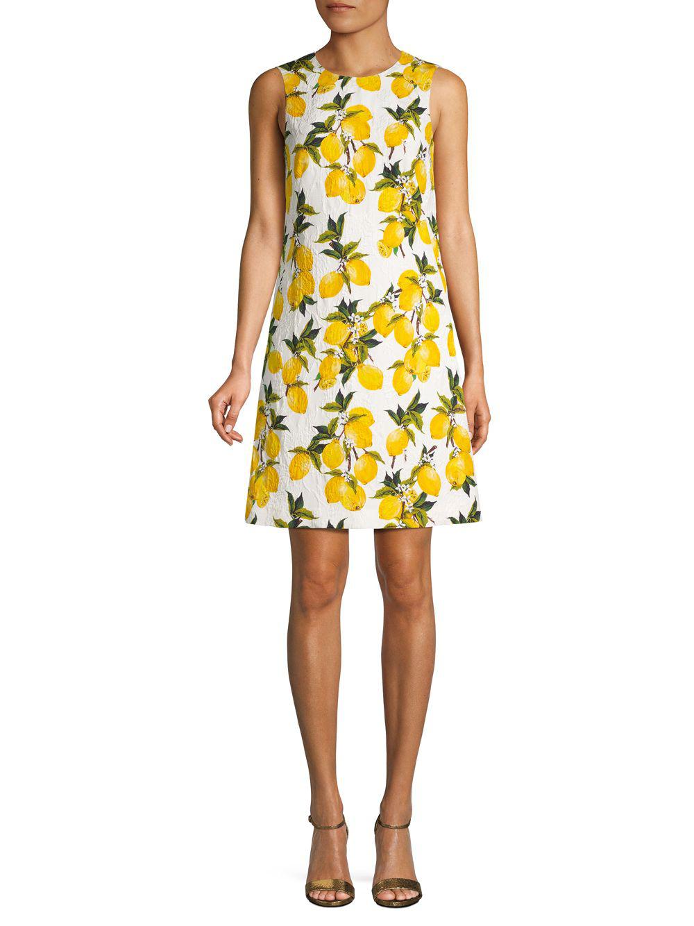 Dolce & Gabbana Cotton Lemon-print A-line Dress in Yellow - Lyst