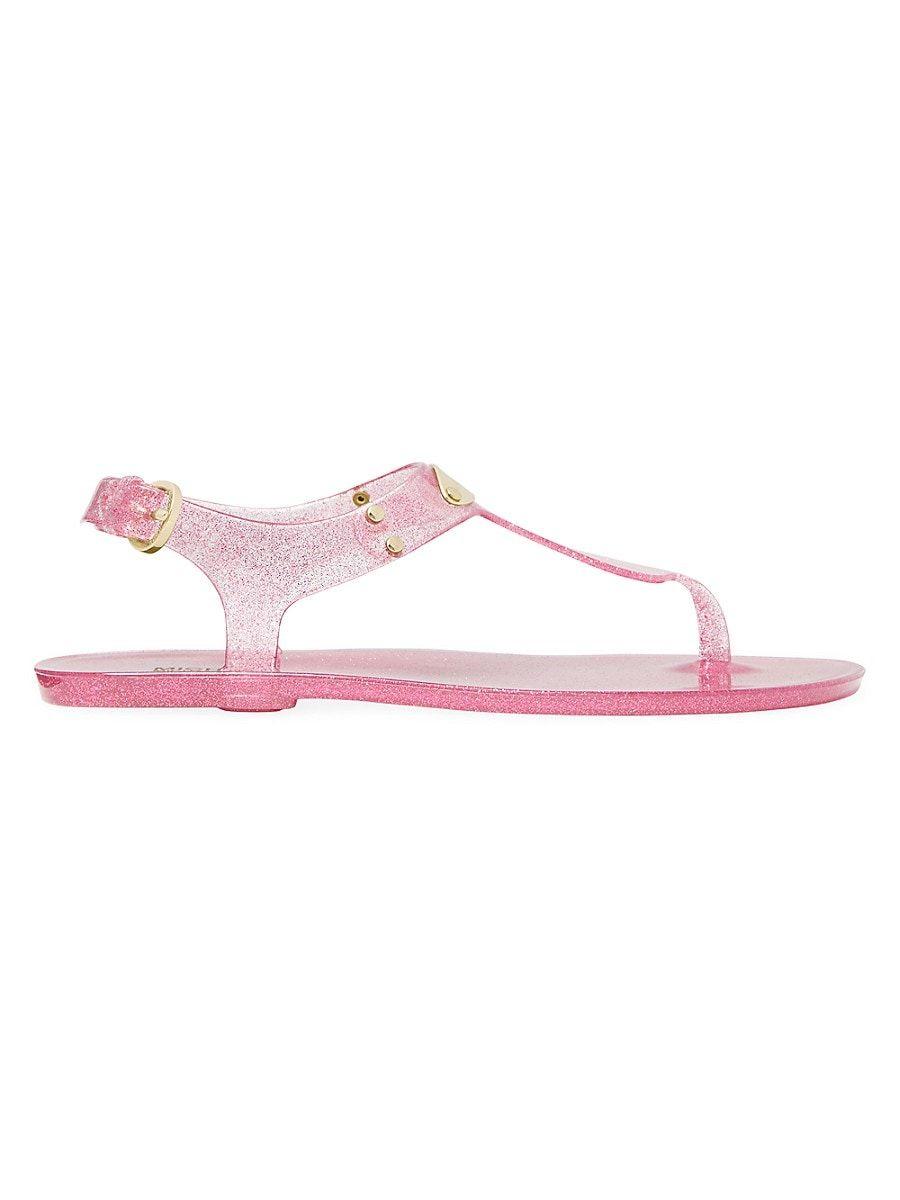 MICHAEL Michael Kors Logo Plate Glitter Jelly Thong Sandals in Pink Lyst