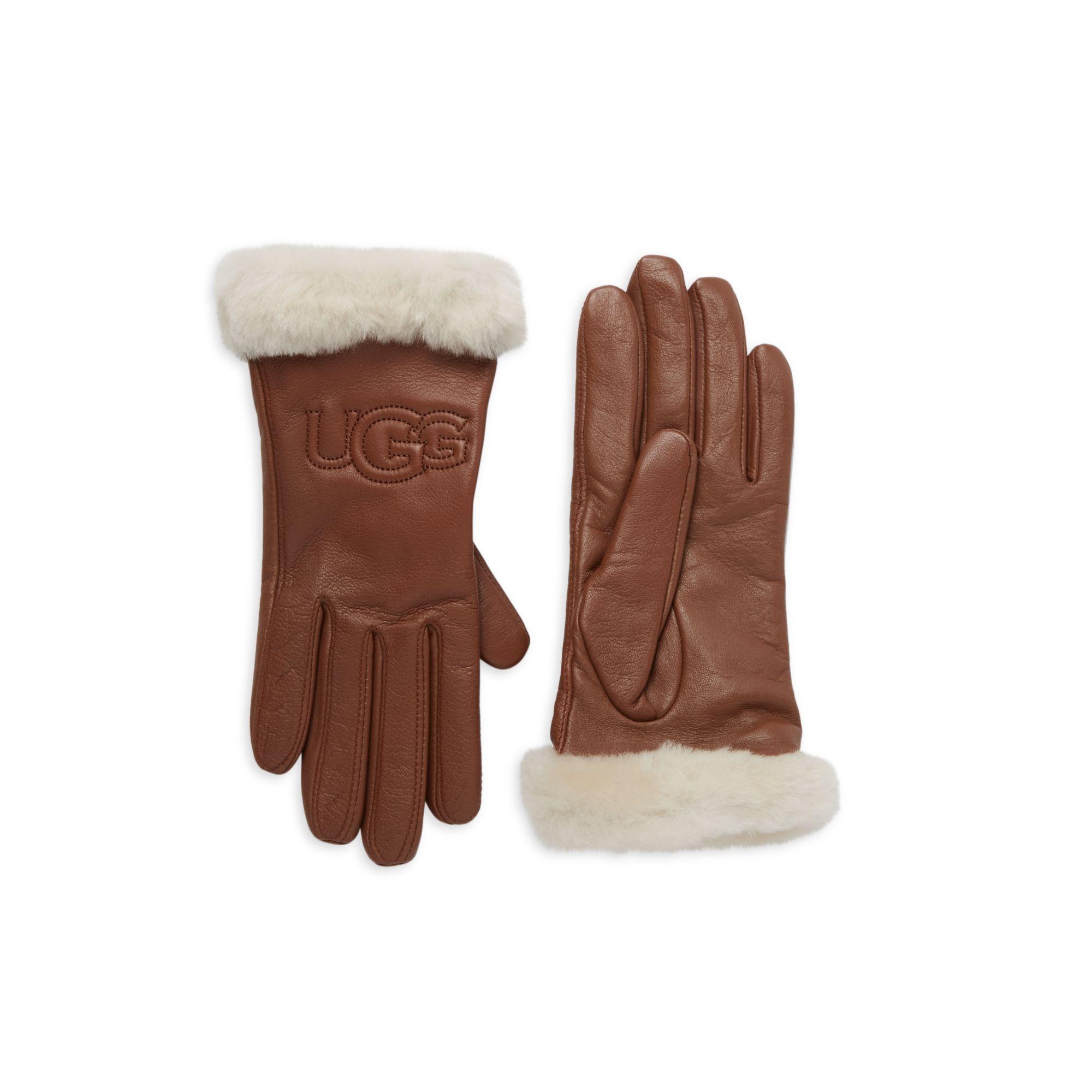 UGG Classic Leather Shorty Tech Gloves in Chestnut (Brown) - Lyst