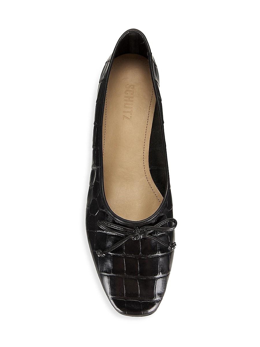 SCHUTZ SHOES Arissa Croc-embossed Leather Ballet Flat in Black