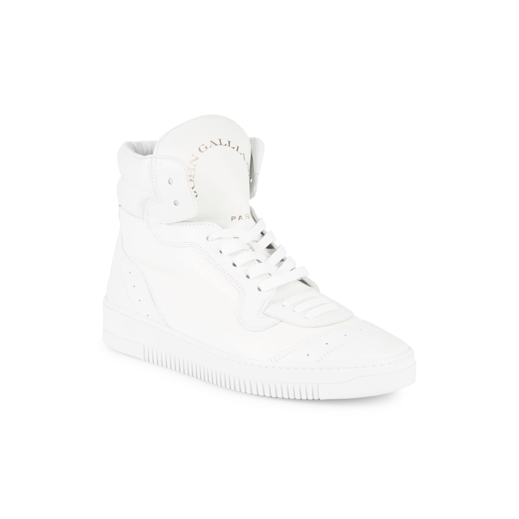 John Galliano Leather High-top Sneakers in White for Men | Lyst