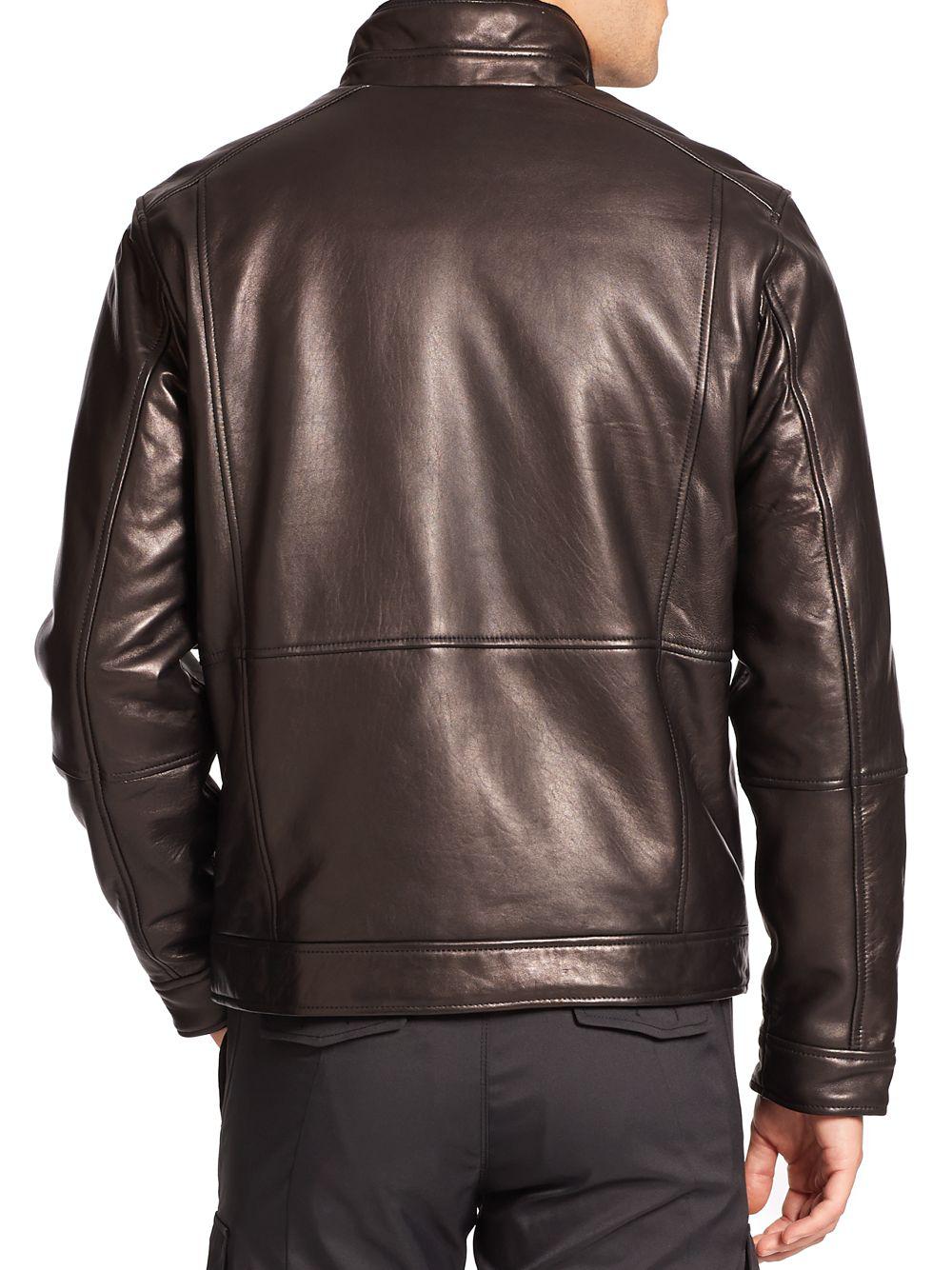 Saks Fifth Avenue Reversible Leather Jacket in Black for Men - Lyst