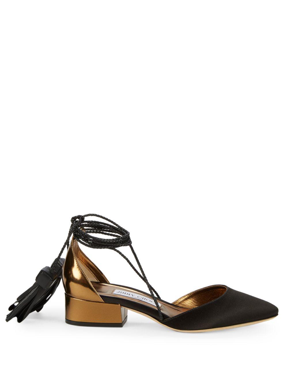 Jimmy Choo Leather Duchess 30 Tassel Laceup D'orsay Block Heel Pumps