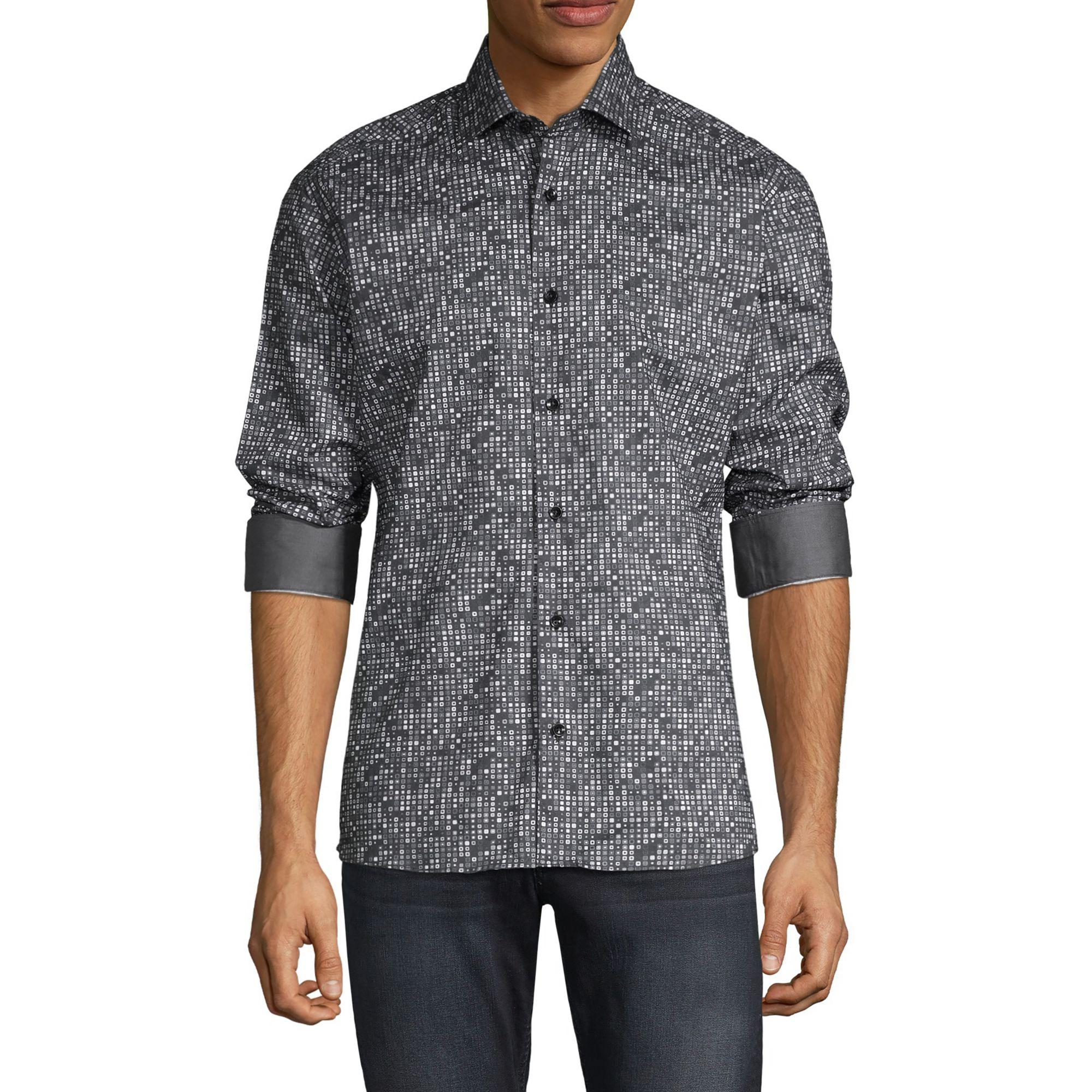 Bertigo Cotton Geometric-print Long-sleeve Shirt in Grey (Gray) for Men ...
