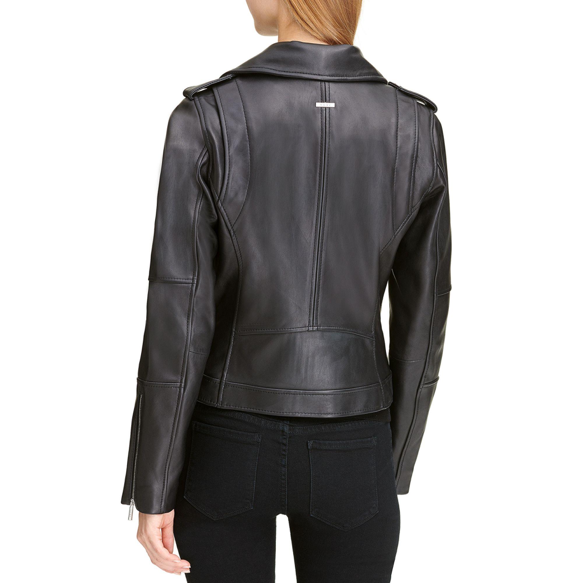 DKNY Leather Biker Jacket in Black - Lyst