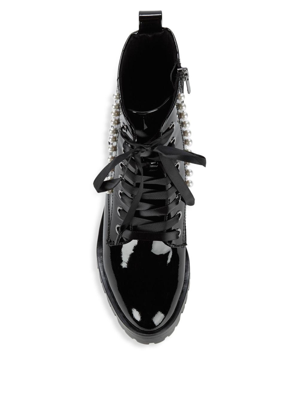 Karl Lagerfeld Leather Preston Pearl Embellished Combat Boots in
