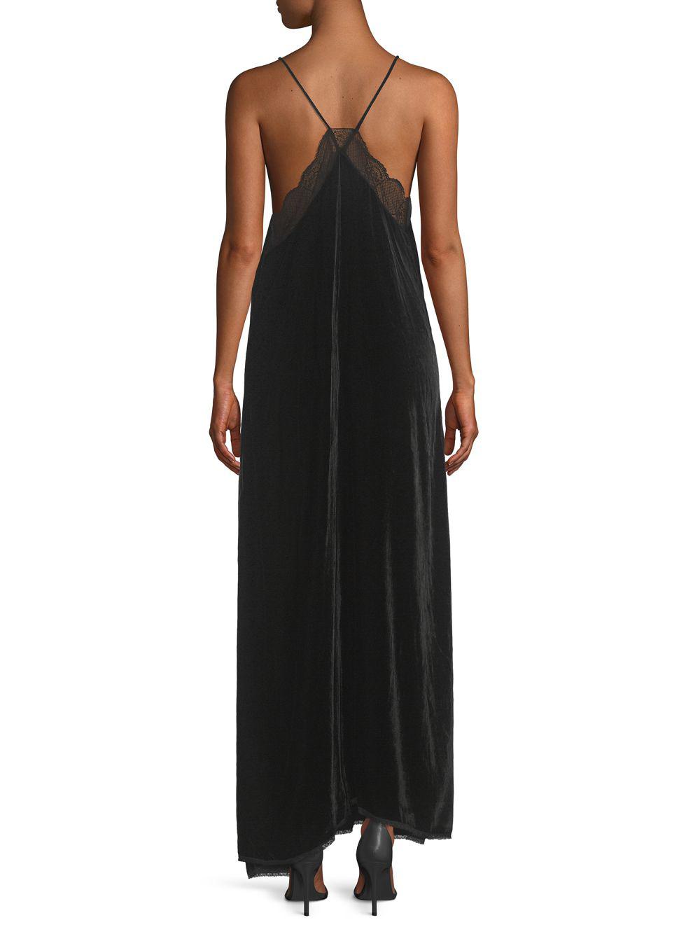 Zadig & Voltaire Risty Lace-trimmed Velvet Maxi Dress in Black - Lyst