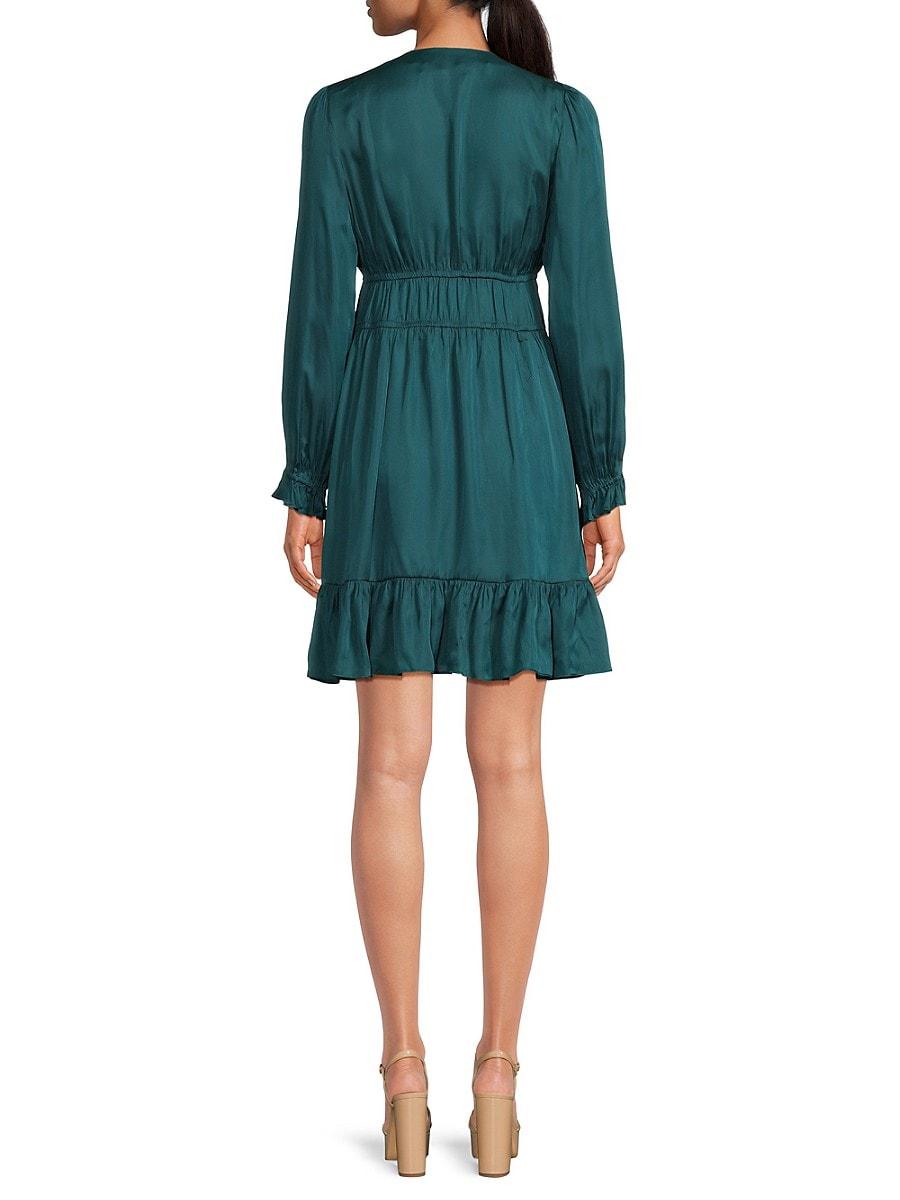 BCBGMAXAZRIA Long Sleeve Satin Peasant Dress in Green Lyst UK