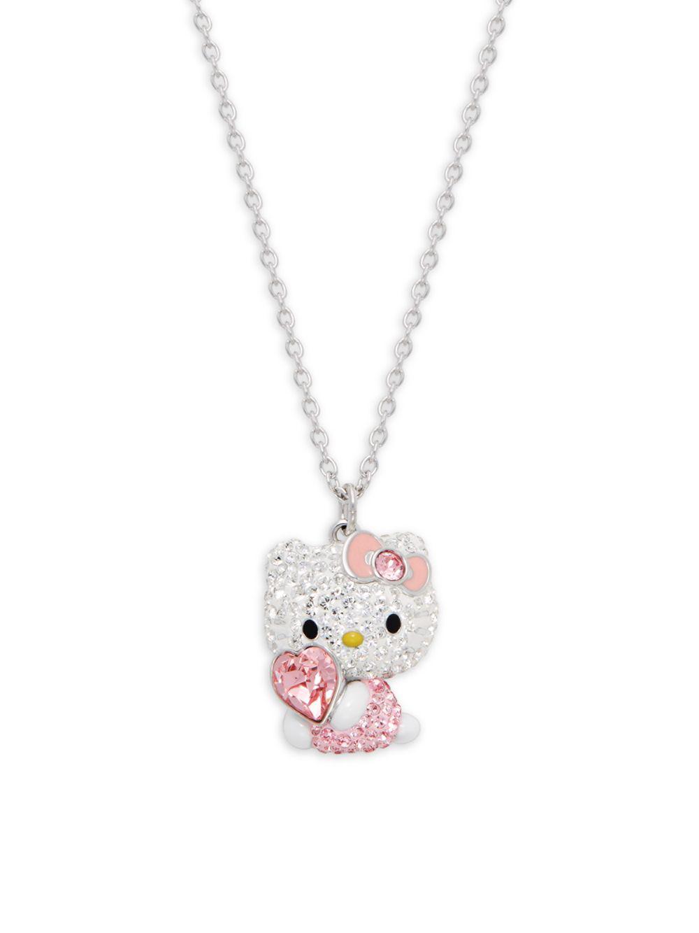 Pink and Clear Crystal Necklace Hello Kitty Pendant Necklace 