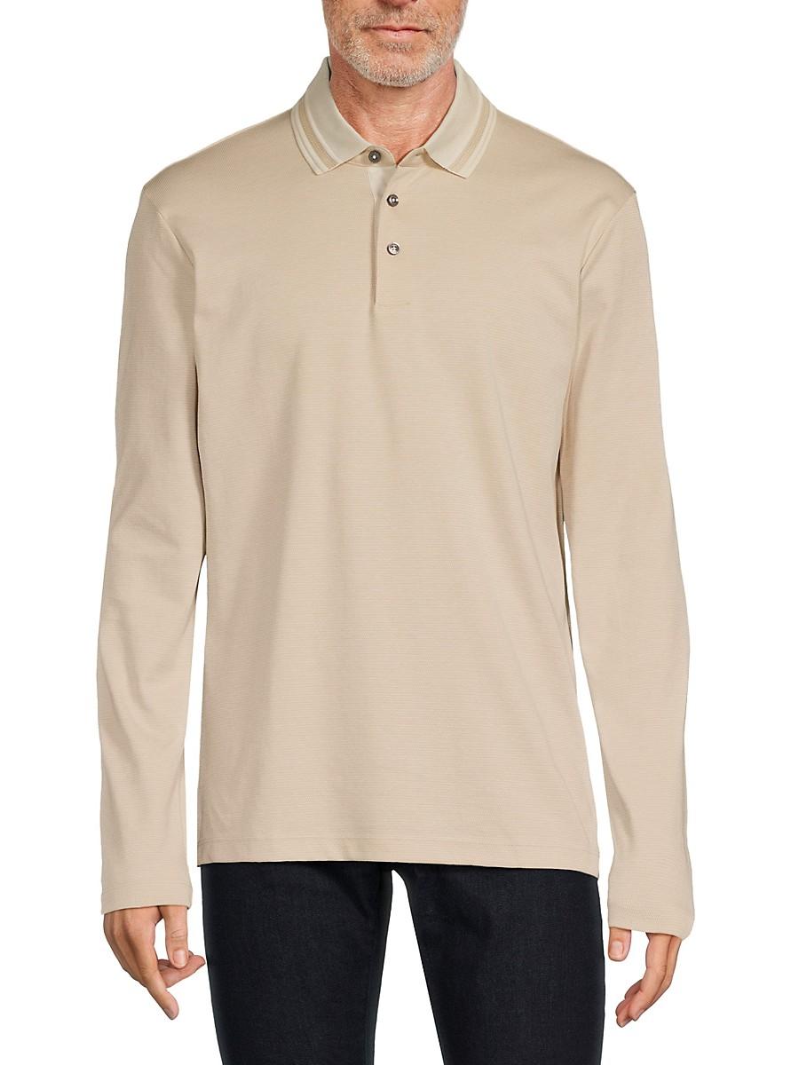 BOSS Pleins Slim Fit Long Sleeve Tipped Polo in Natural for Men