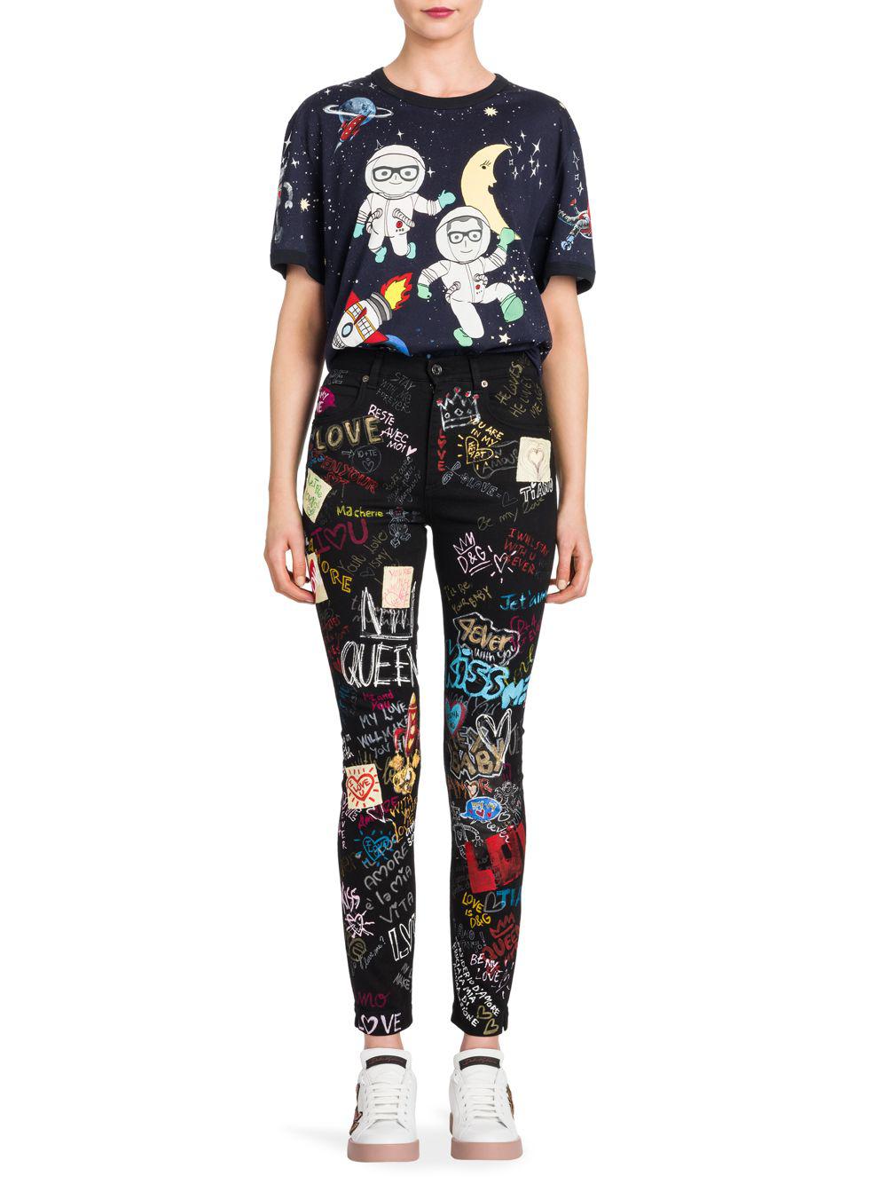 Dolce & Gabbana Graffiti Jeans in Black | Lyst