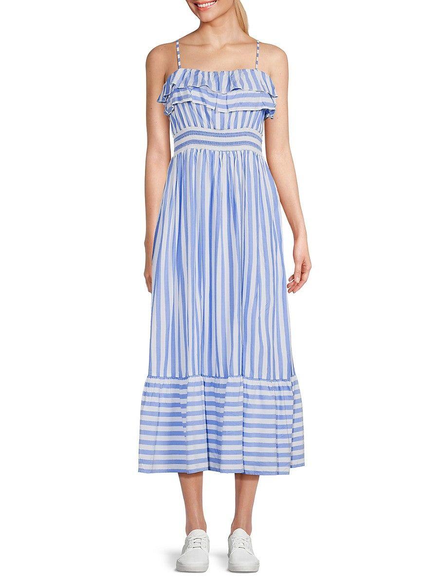 Vineyard Vines Striped Maxi Fit And Flare Dress in Blue | Lyst