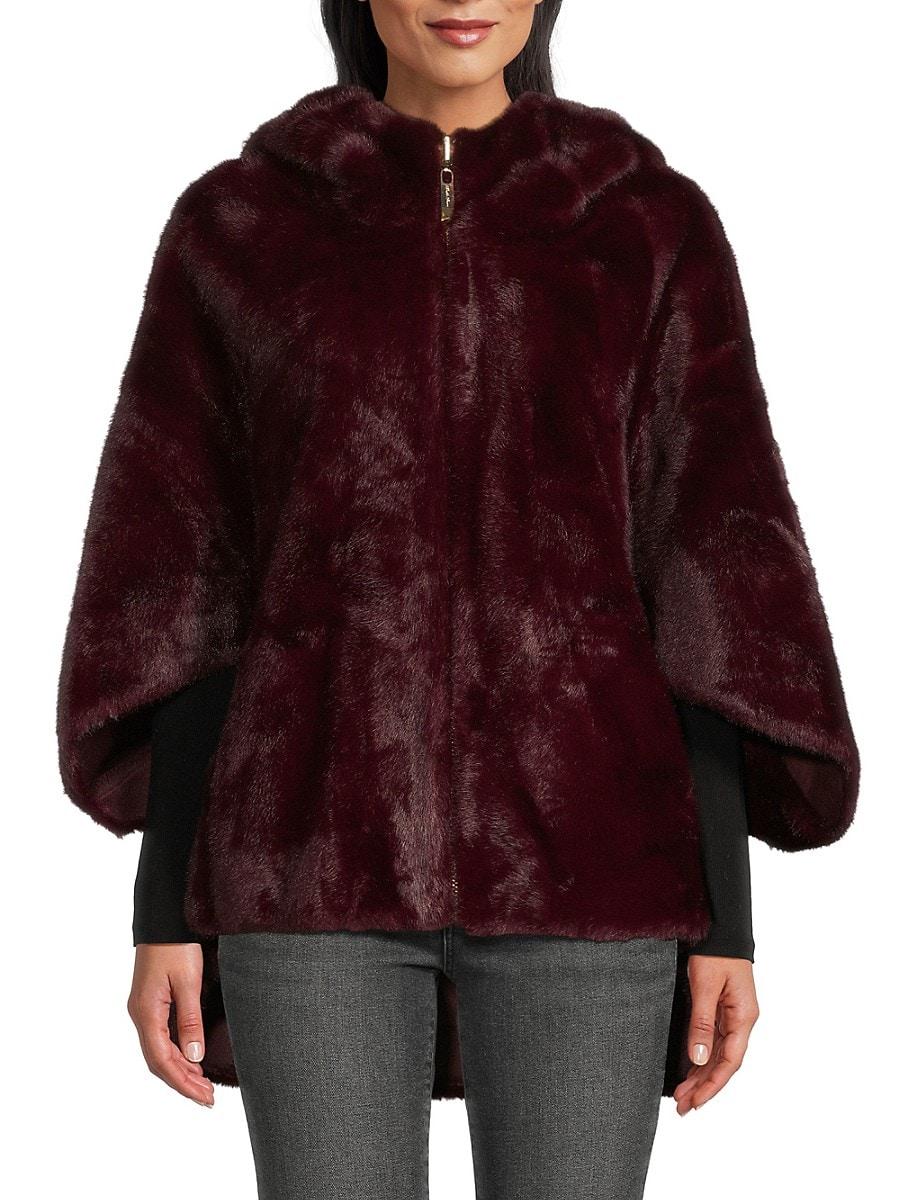 Belle Fare Reversible Faux Mink Hooded Cape in Red Lyst UK