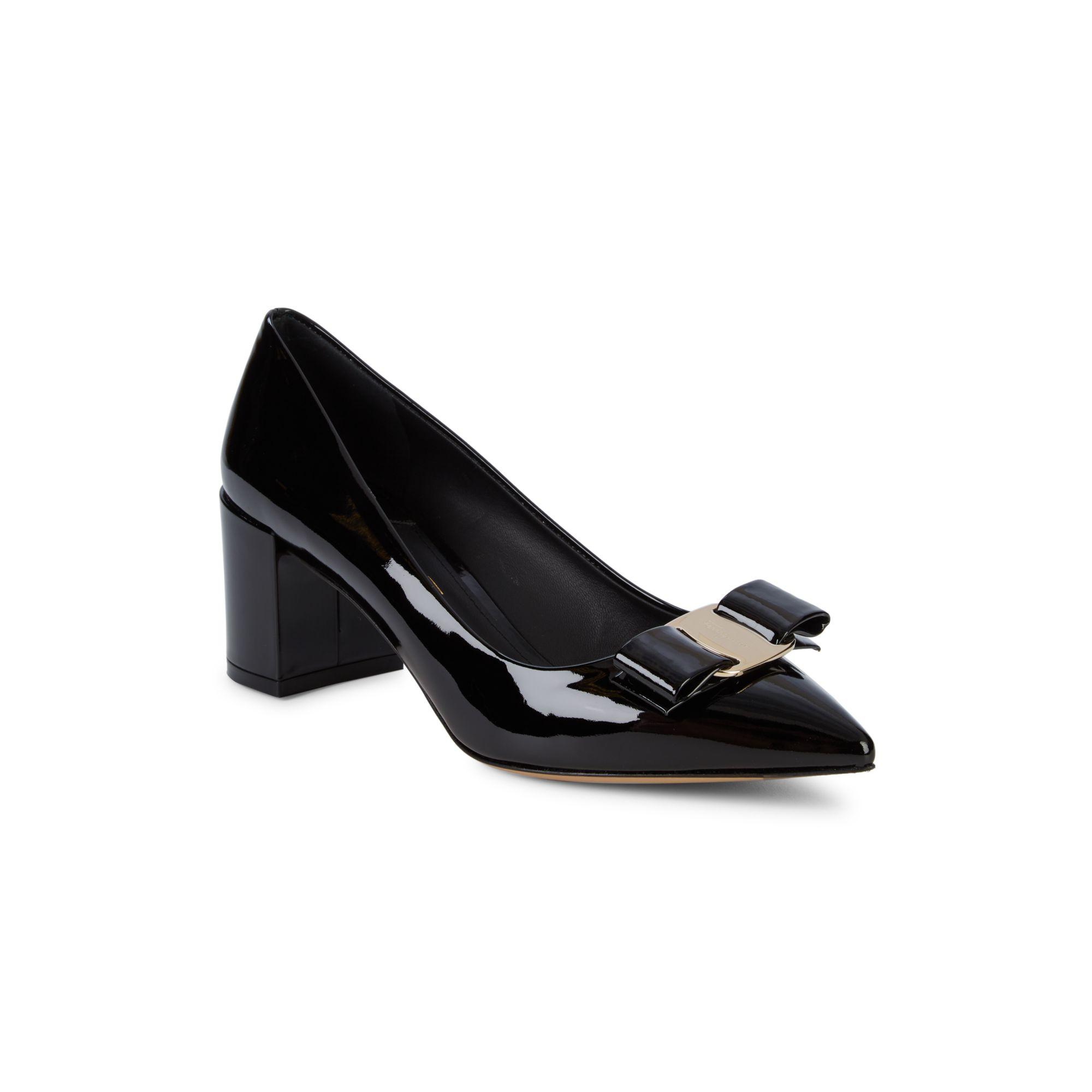 Ferragamo Alice Patent Leather Block-heel Pumps in Nero (Black) - Lyst