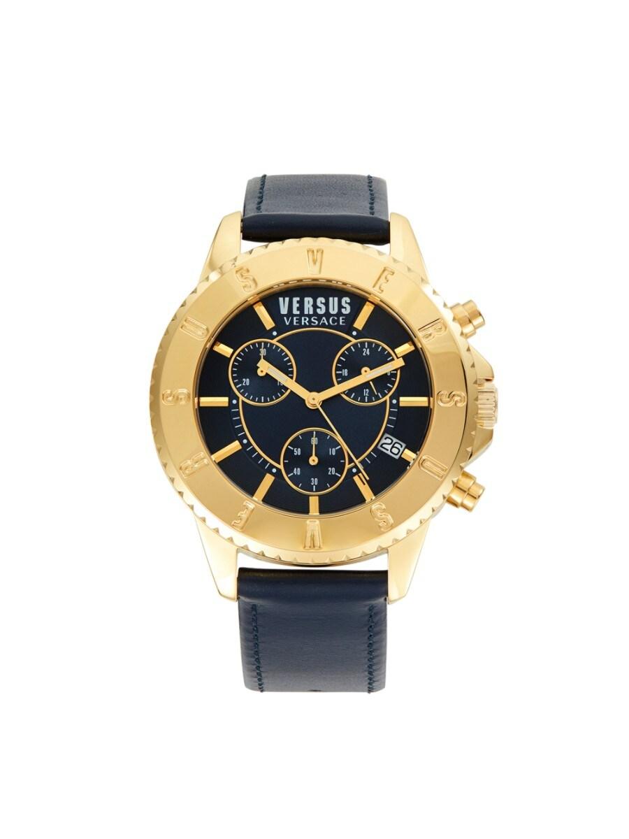 Versus Stainless Steel & Leather Strap Chronograph Watch in Blue - Lyst