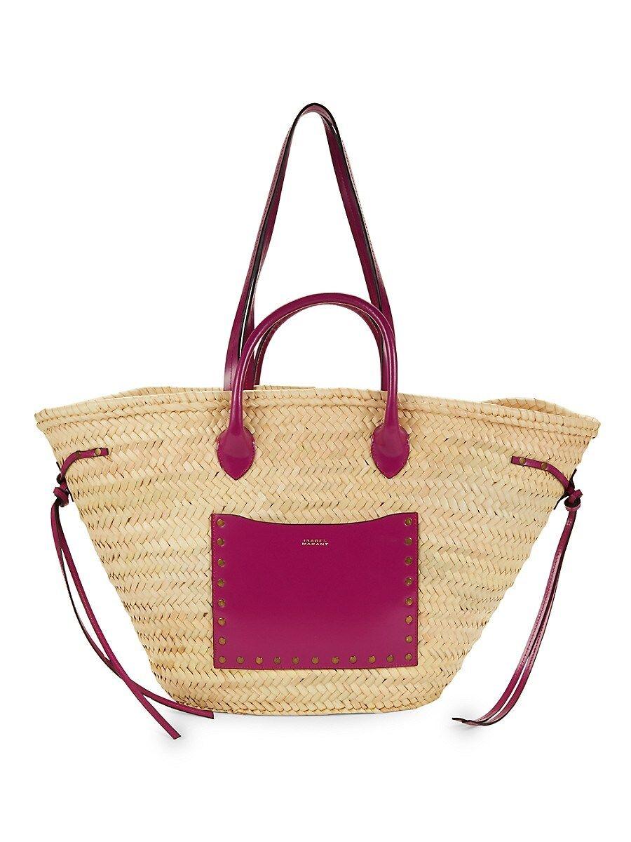 Isabel Marant Cadix Leather & Straw Beach Tote in Pink | Lyst