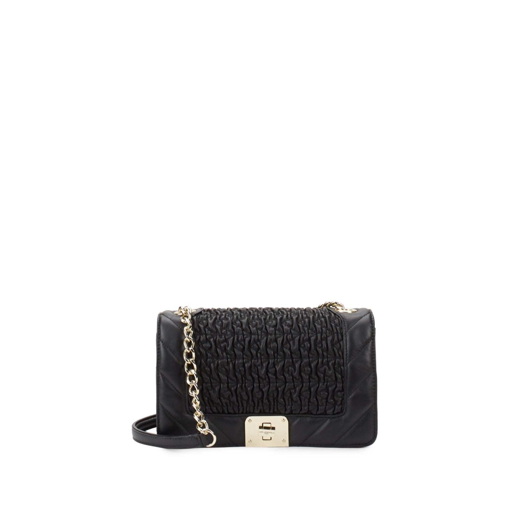 Karl Lagerfeld Lara Quilted Leather Shoulder Bag in Black Gold (Black