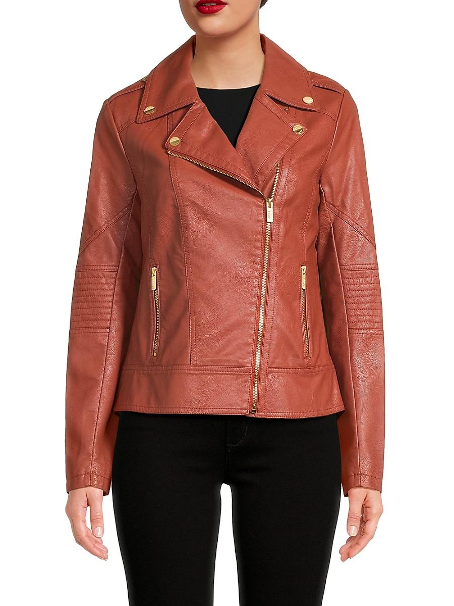 Red leather guess jacket sale
