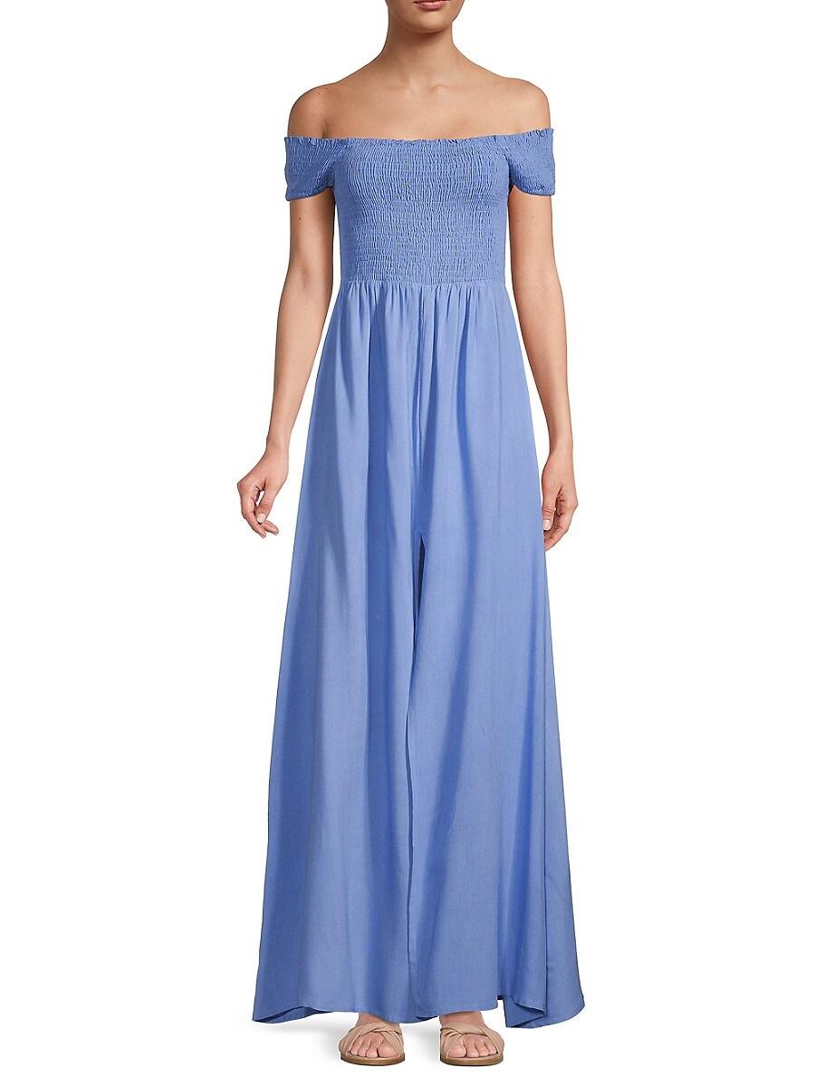 AREA STARS Zina Solid-hued Off-the-shoulder Maxi Dress in Blue | Lyst