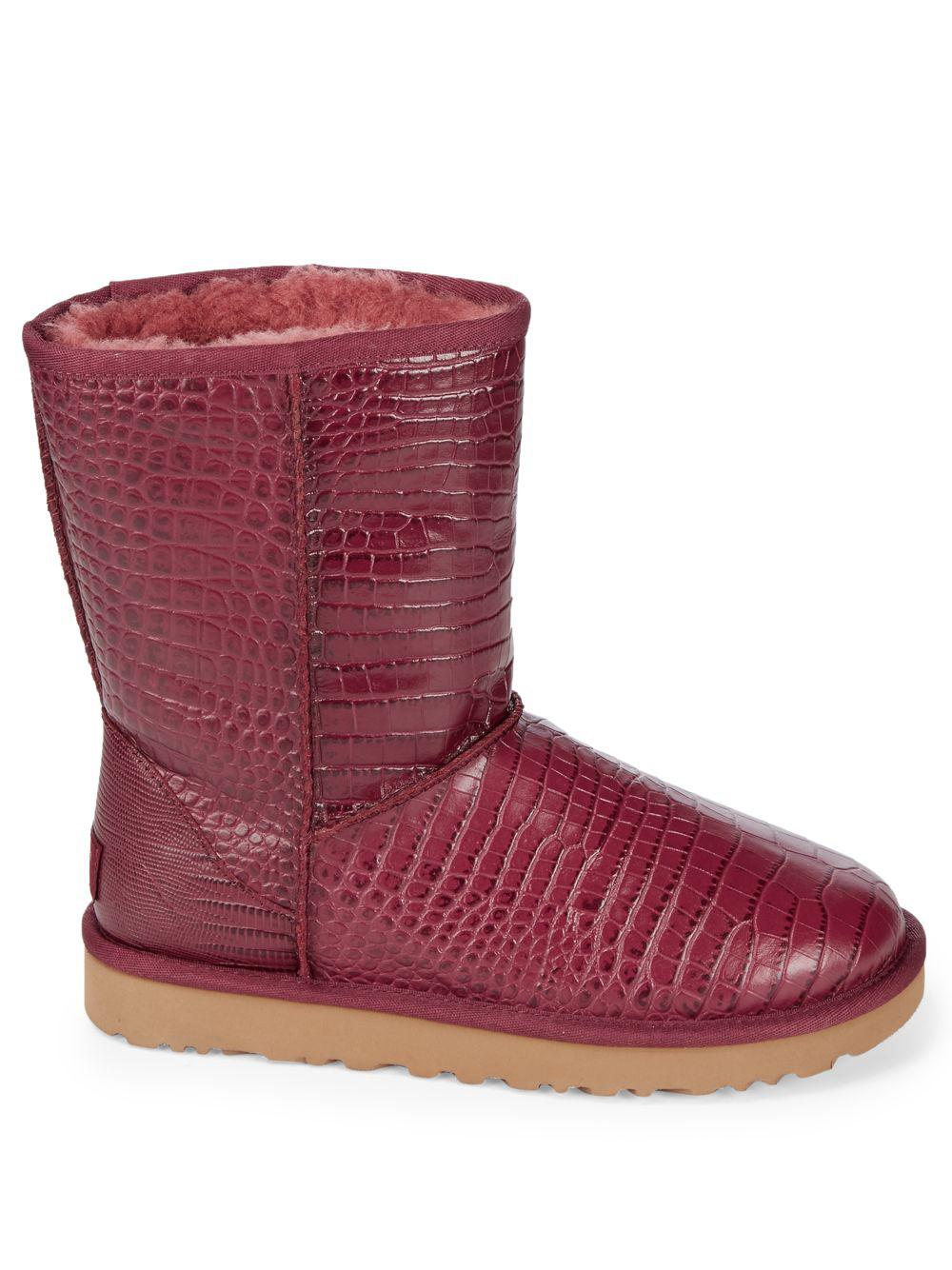 UGG Classic Short Crocodile Embossed Boots in Red | Lyst