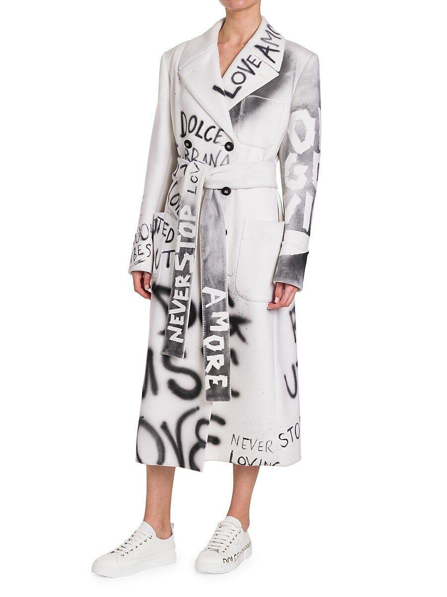 Dolce & Gabbana W Fu3i5 Graffiti Print Wool Jacket in White