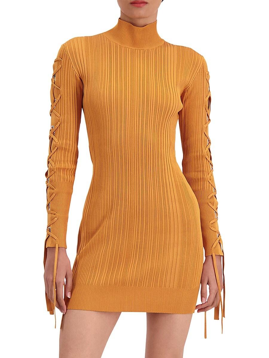Hervé Léger Rib Lace-up Long-sleeve Dress in Orange | Lyst