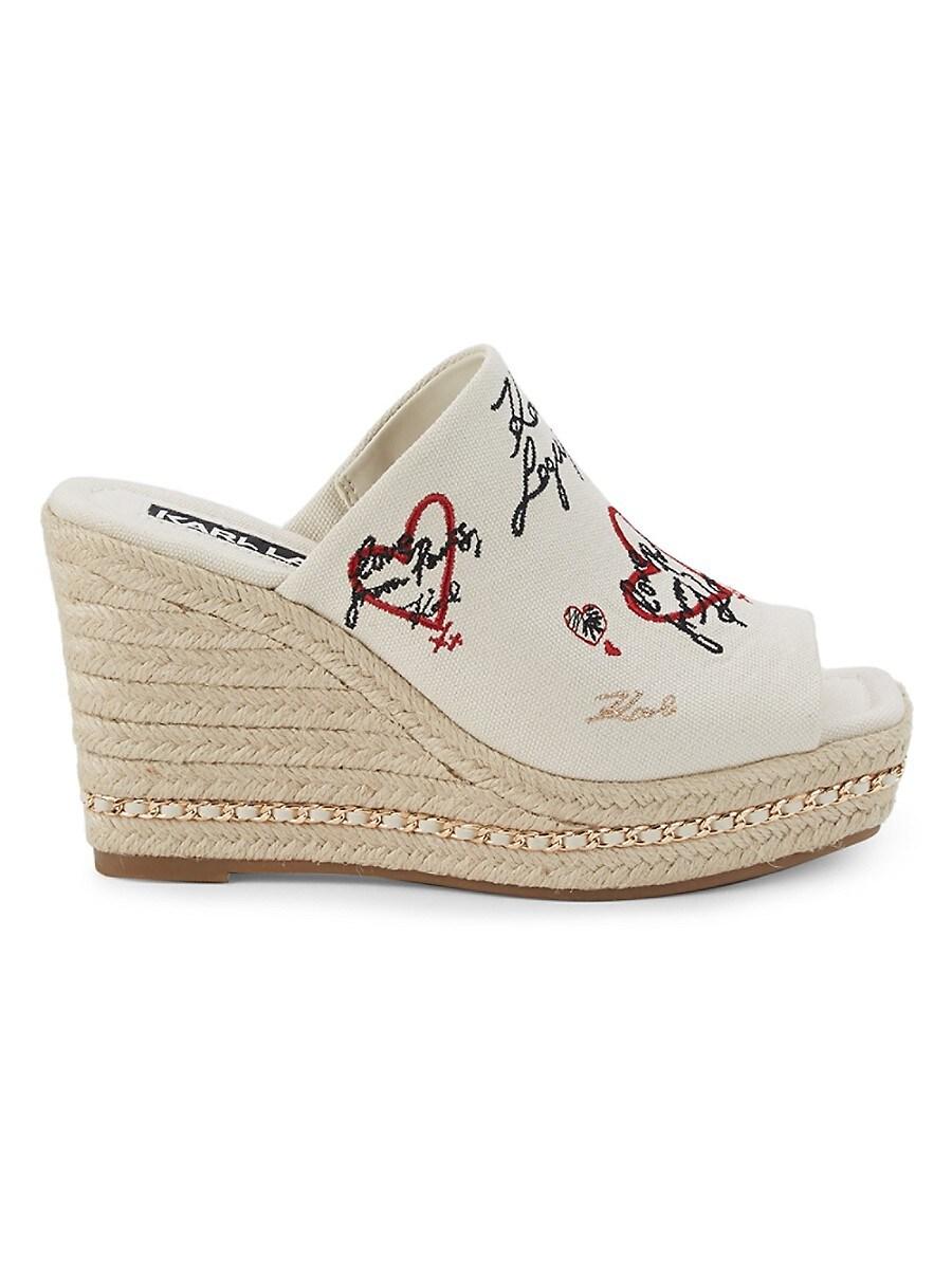 Karl Lagerfeld Corissa Embroidery Wedge Sandals in Natural | Lyst