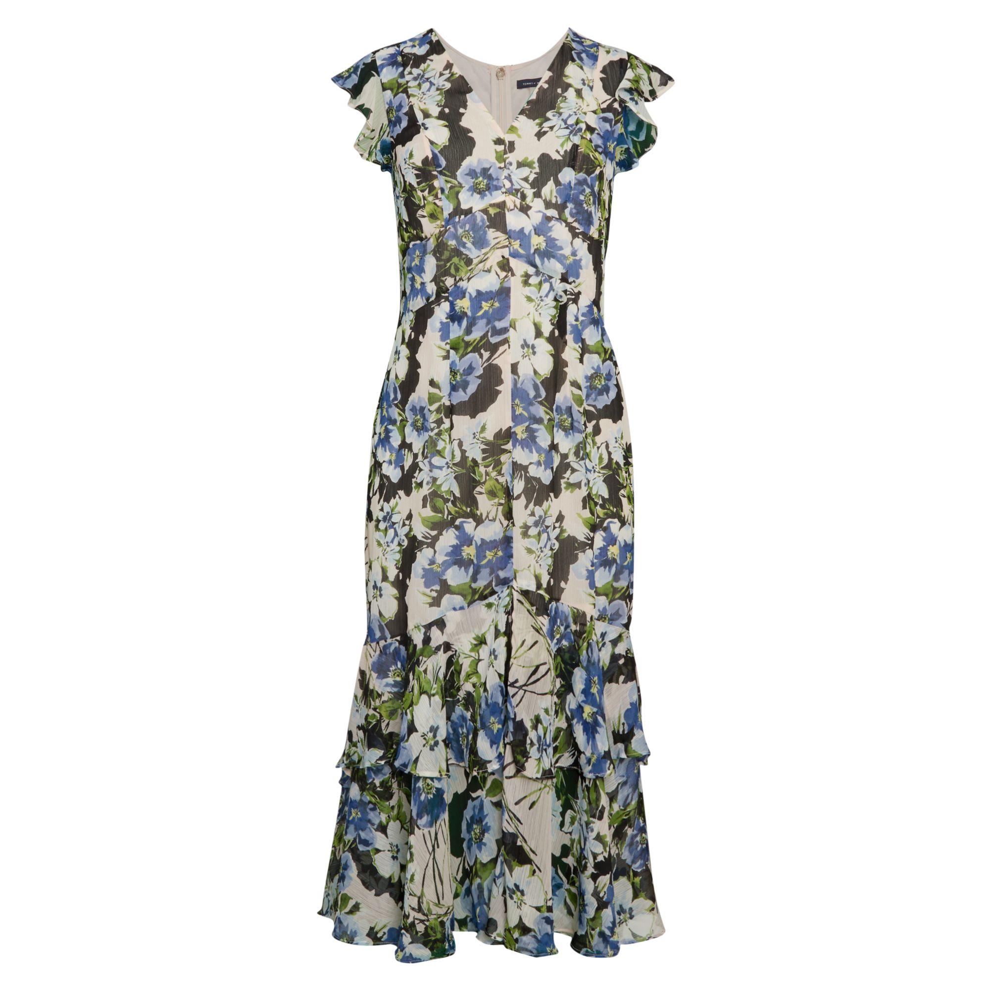 Tommy Hilfiger Synthetic Floral Ruffle Midi Dress in Green - Lyst