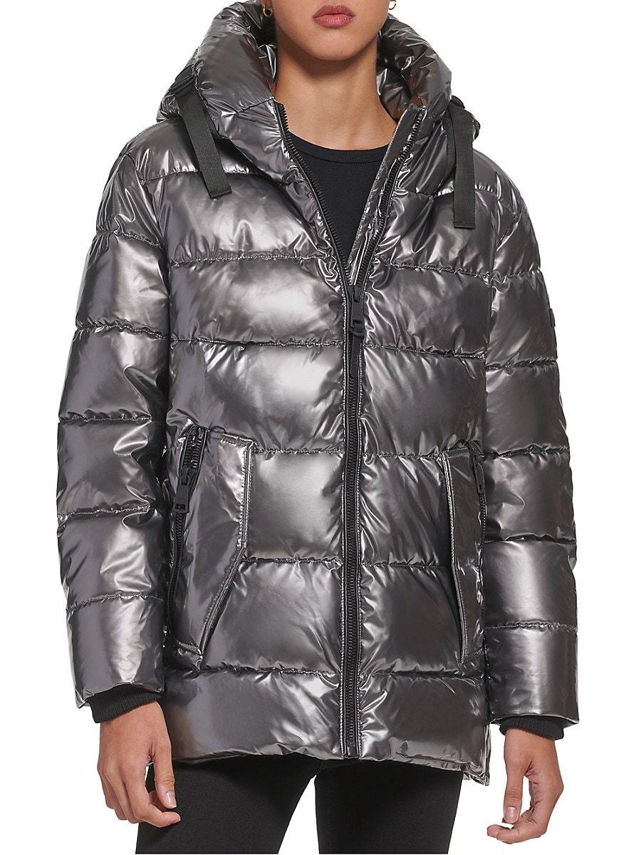 DKNY Hooded Puffer Jacket in Gray Lyst