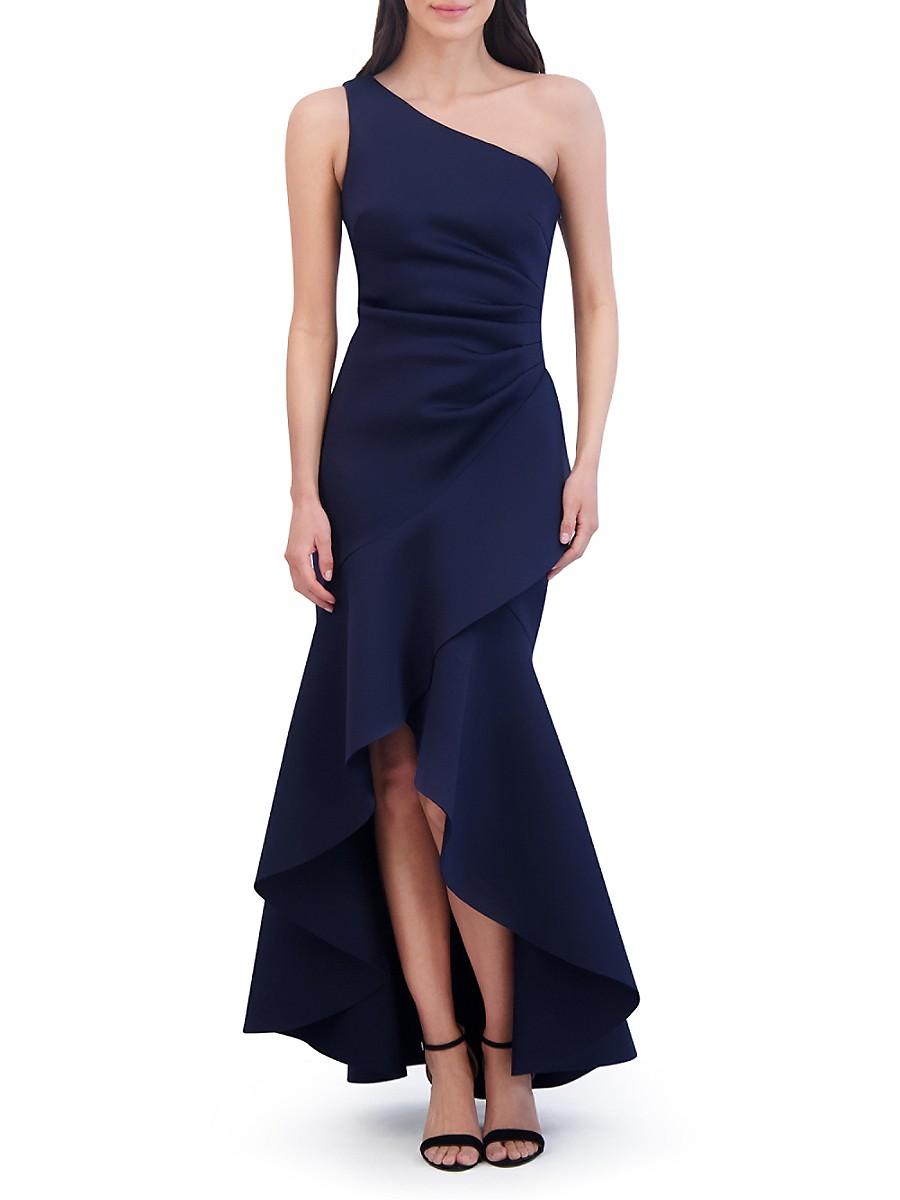 Eliza J One-Shoulder Side-Tuck Ruffle-Hem Gown in Blue Lyst UK