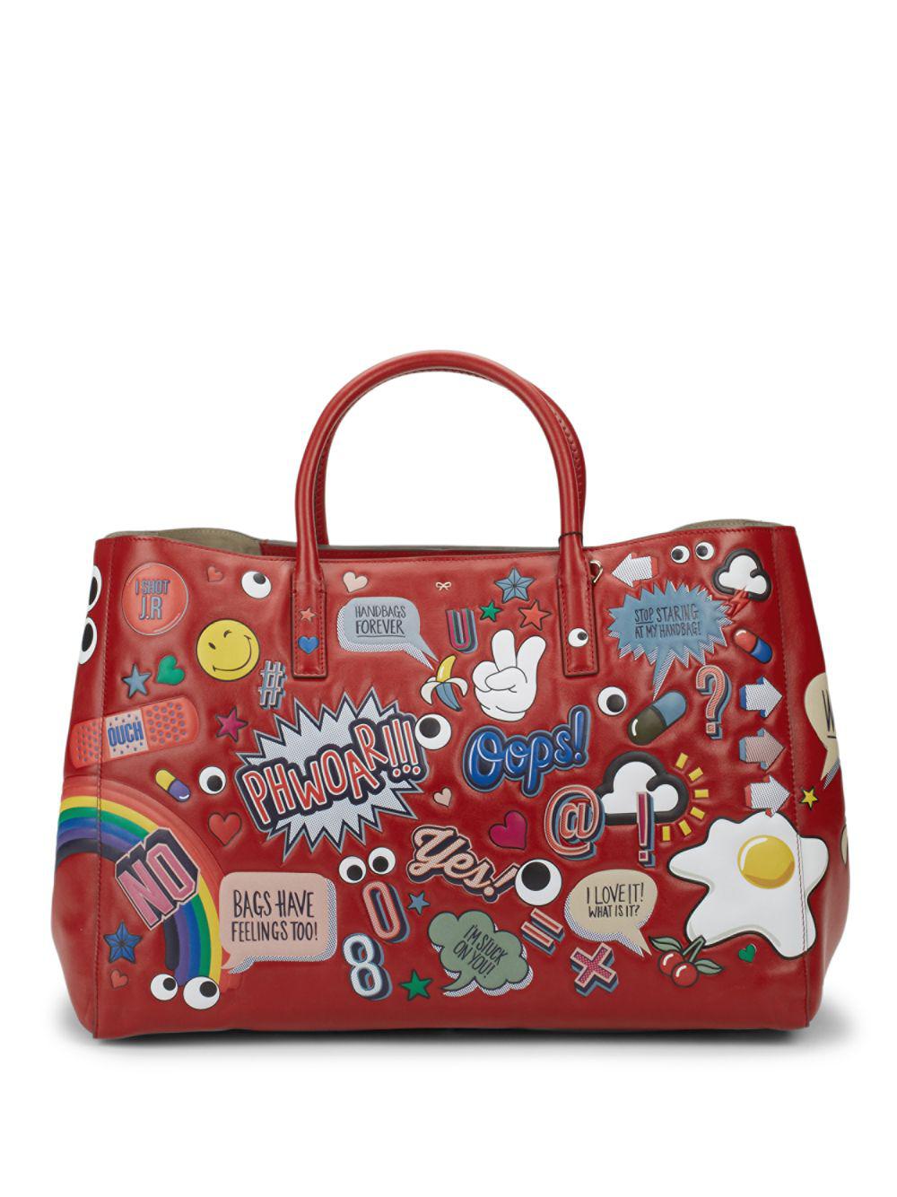 Anya Hindmarch Ebury Small Ii Allover Wink Stickers Tote Bag in Red | Lyst