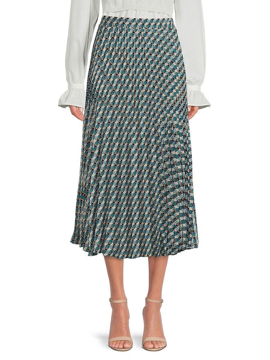 Max Studio Geometric Print Pleated Midi Skirt in Green | Lyst